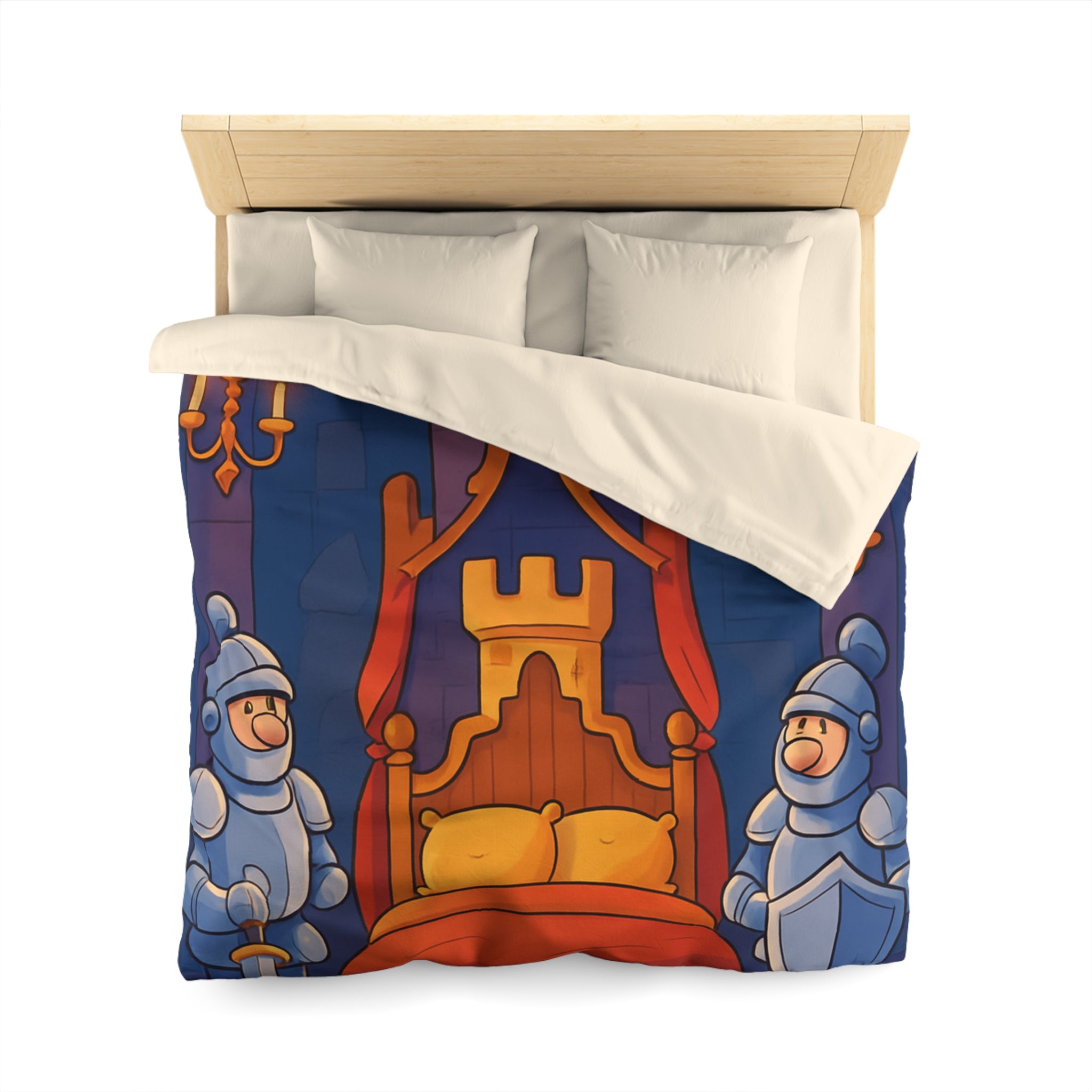Housse de couette style médiéval avec chevaliers et lit à baldaquin animé