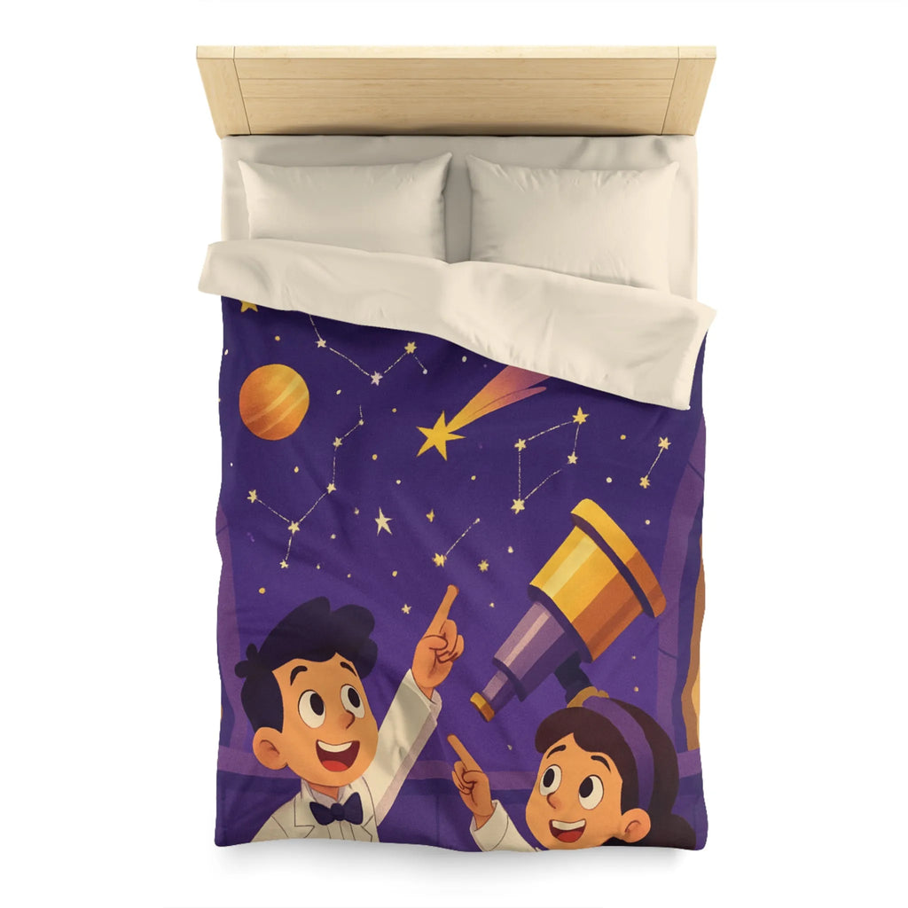 Housse de couette enfantine inspirée de l’astronomie avec planètes et étoiles colorées