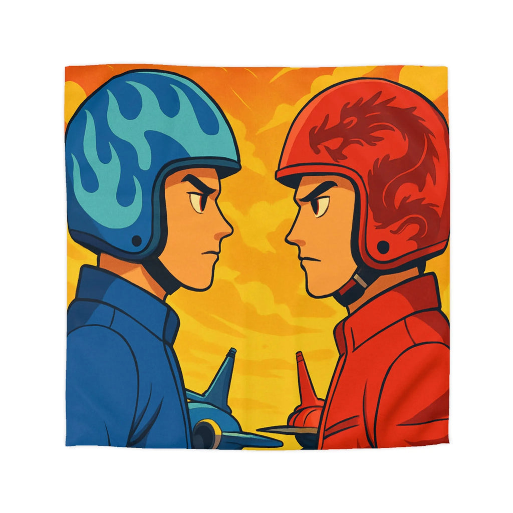 Housse de couette colorée avec deux pilotes et jets sur fond flamboyant