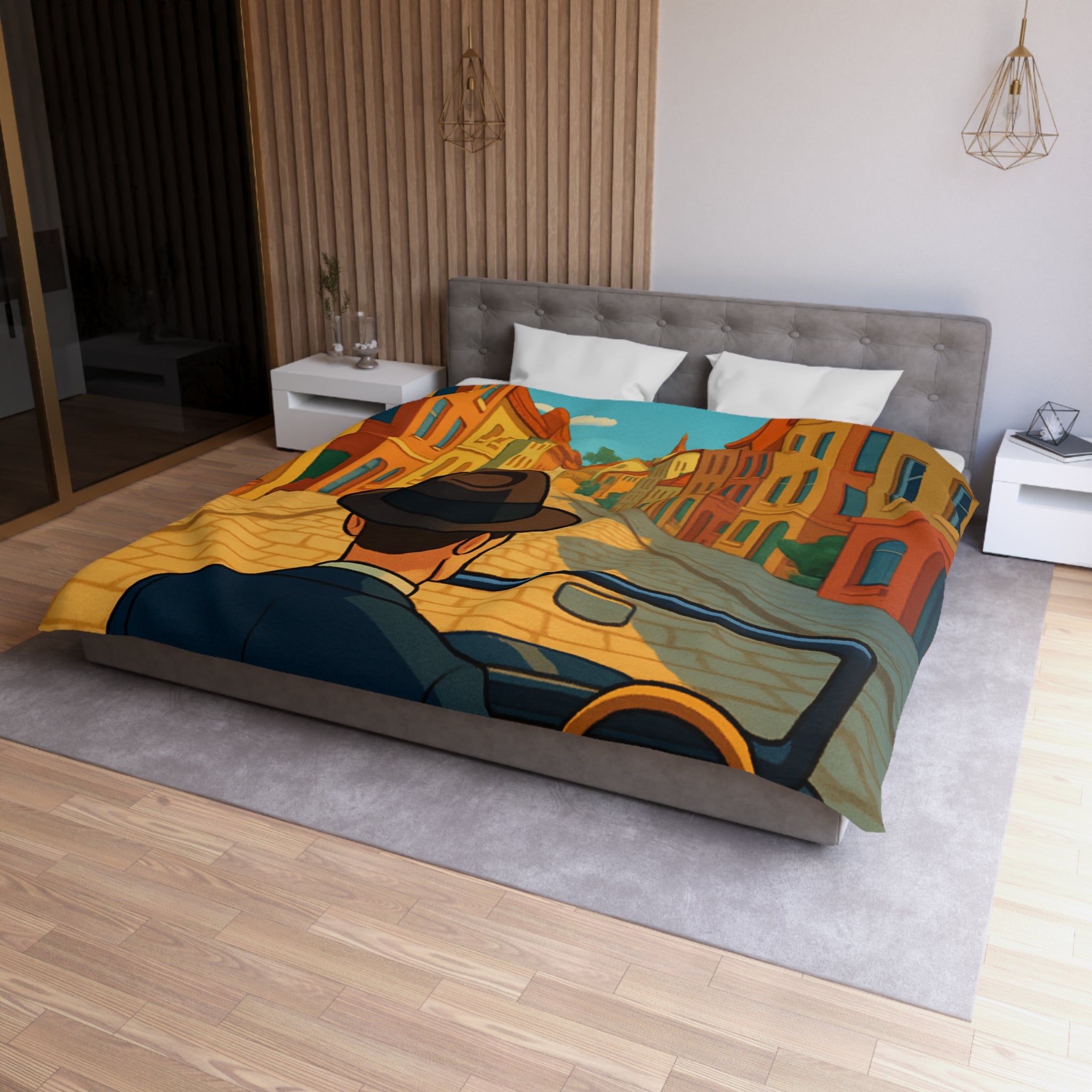 Housse de Couette Microfibre Motif Créatif Original Style Contemporain Chambre Élégante