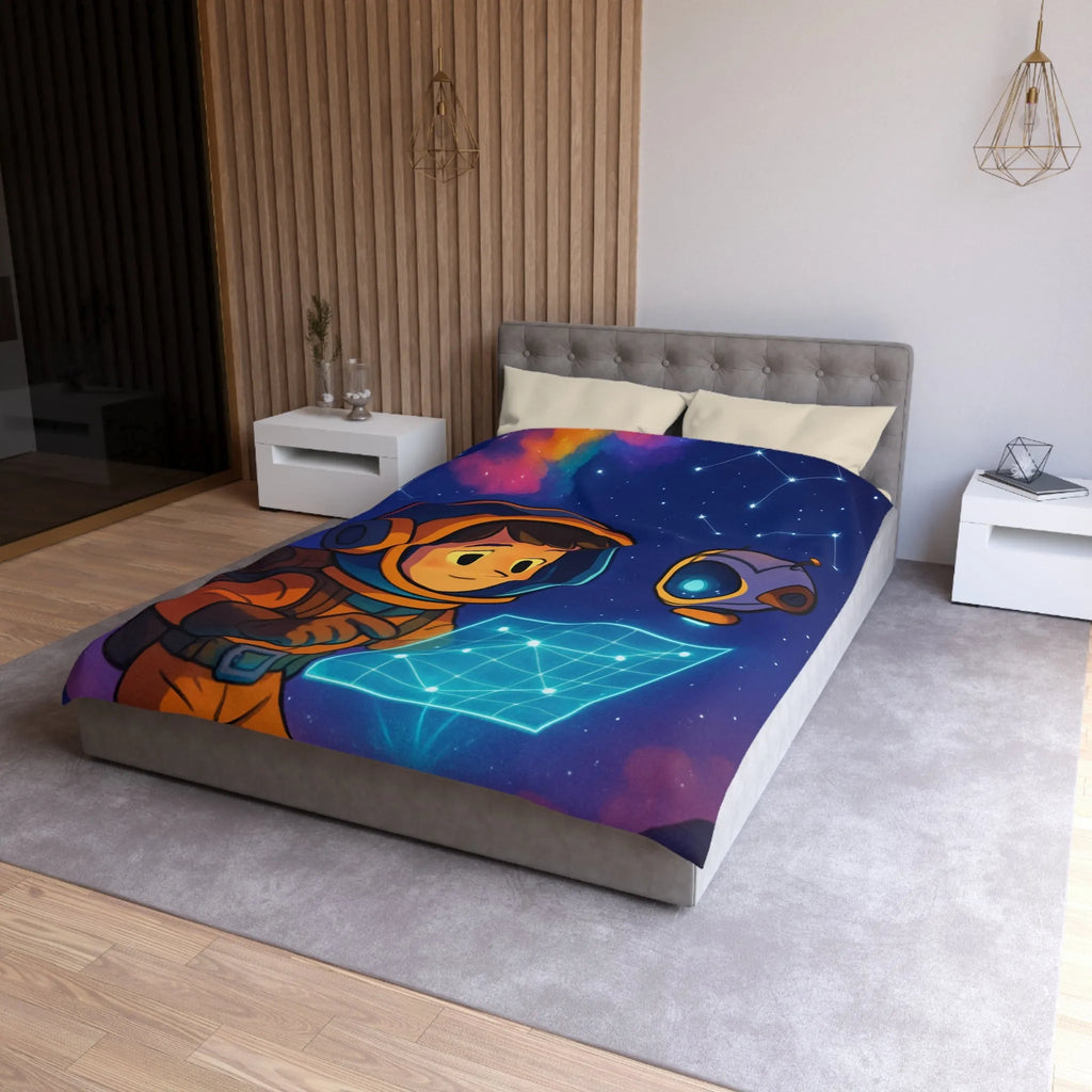 Housse de Couette Enfantine Astronaute et Robot Explorent le Ciel Étoilé Fantastique
