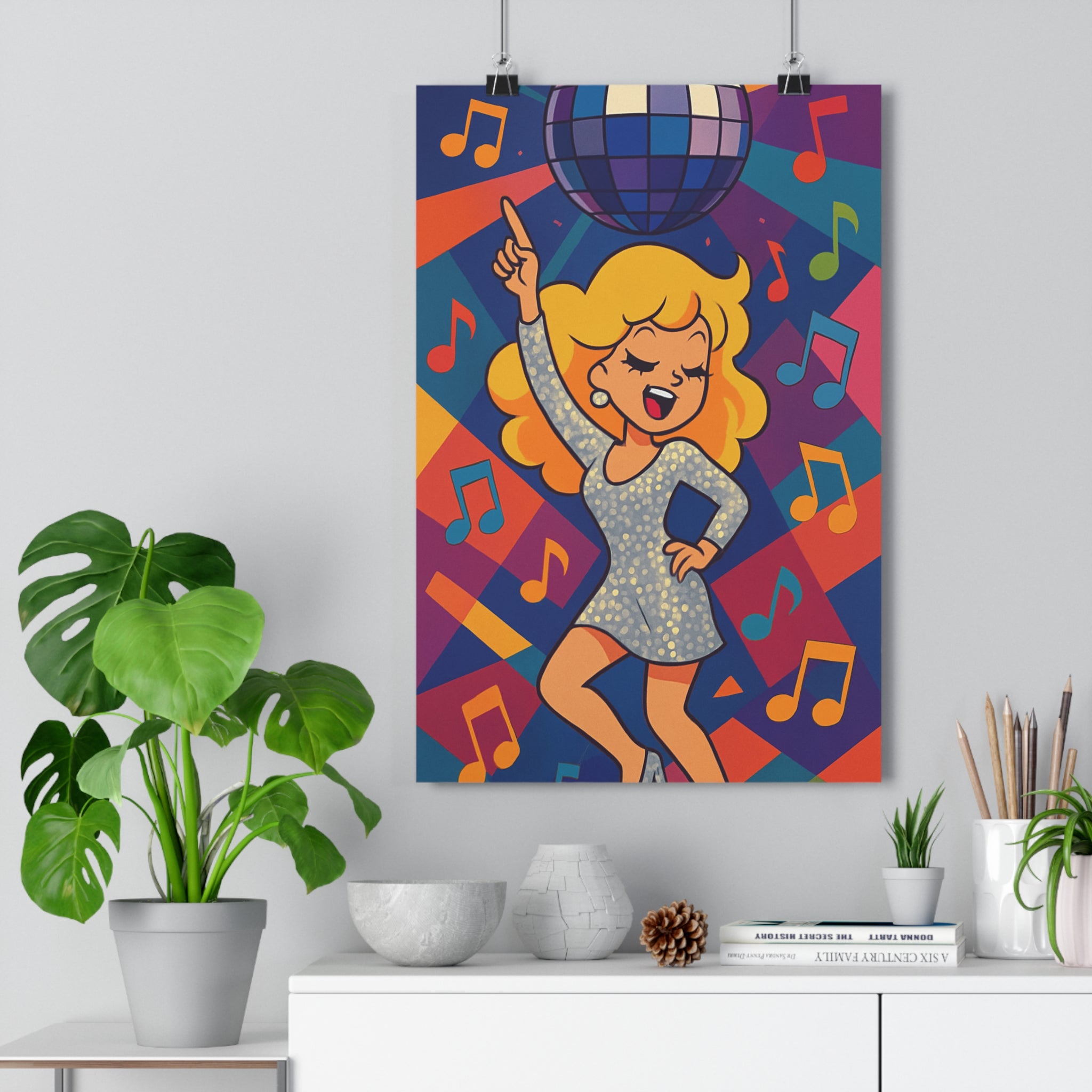 Poster décoratif anime danse bleu violet orange ambiance festive chambre salon 30x46 cadre moderne
