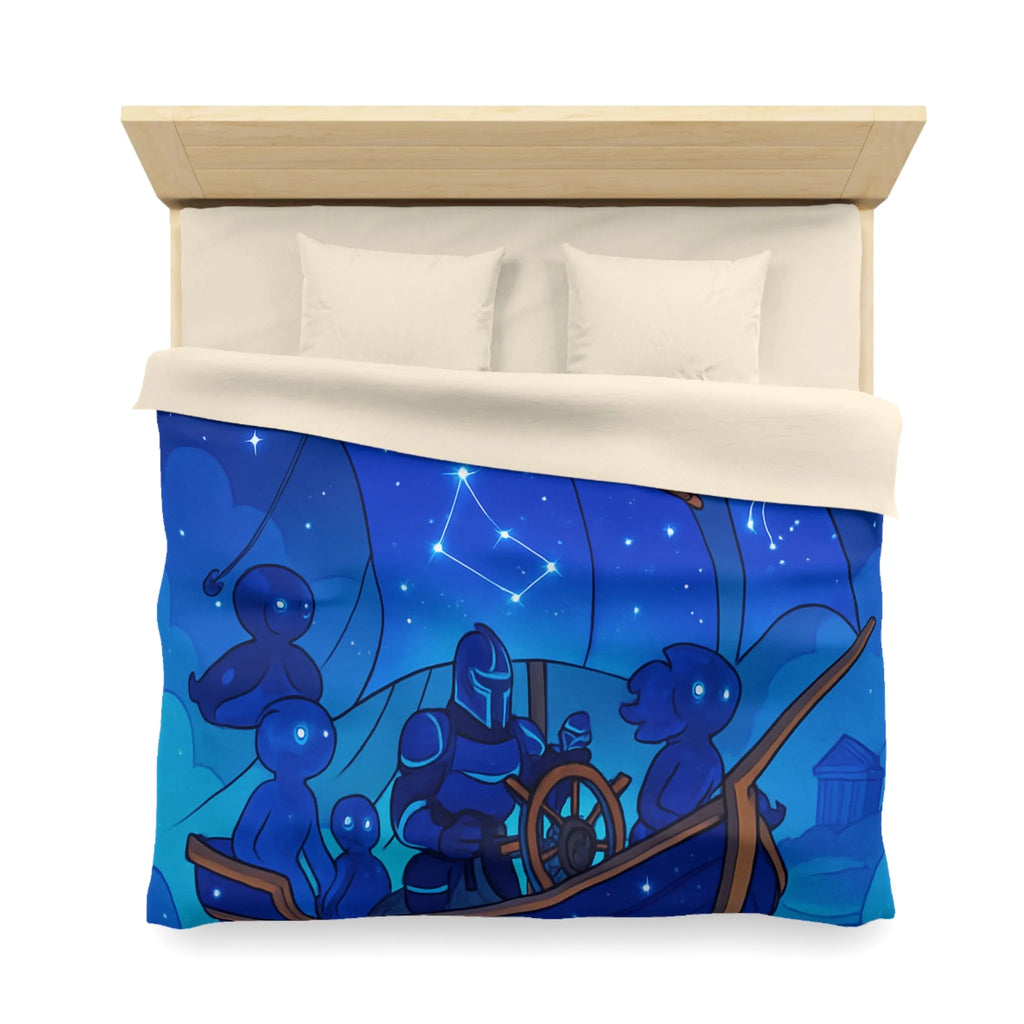 Housse de Couette Inspirée Ciel Étoilé avec Bateau et Constellations Bleu Nuit