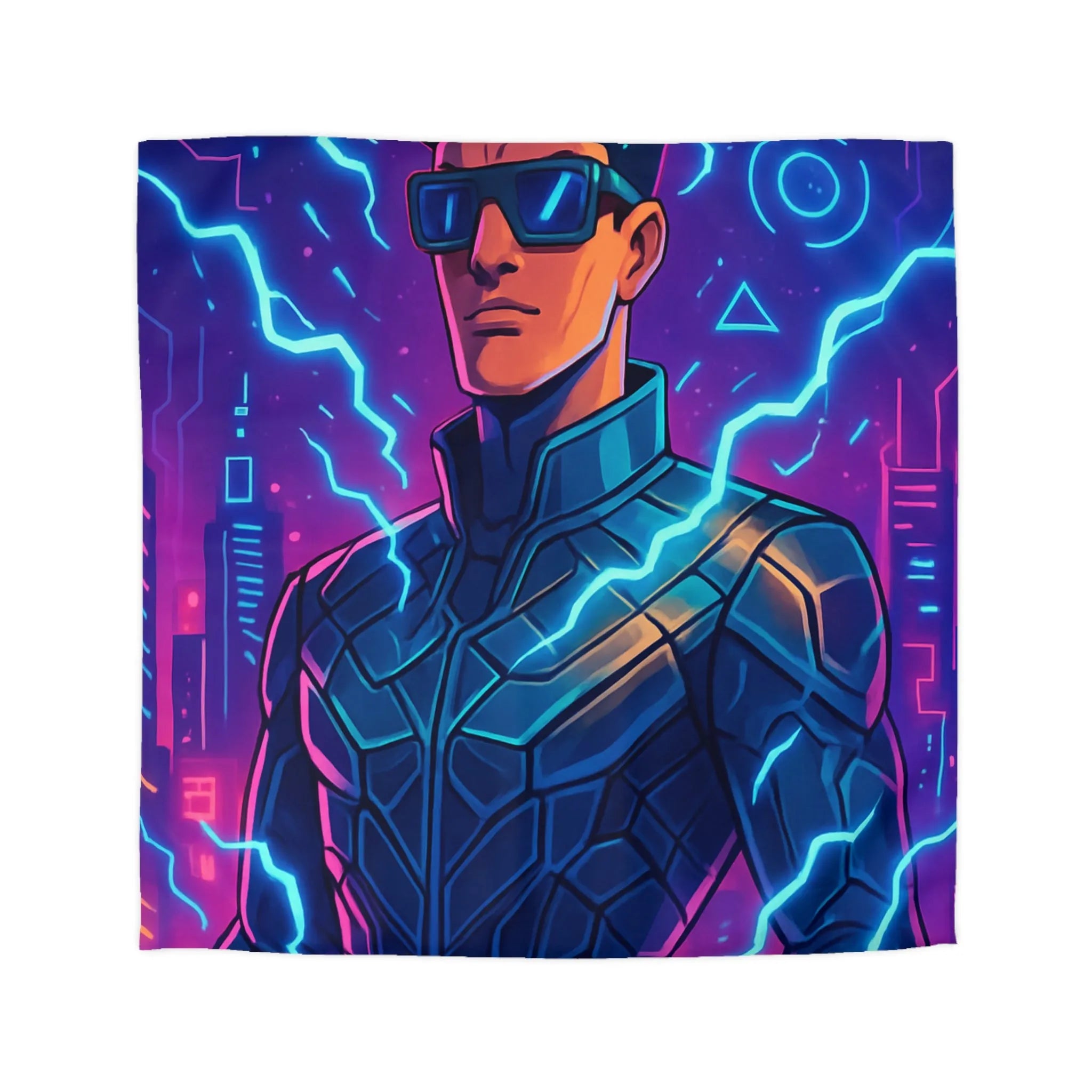 Housse de Couette Futuriste Cyberpunk avec Éclairs Électriques et Design Néon Énergétique