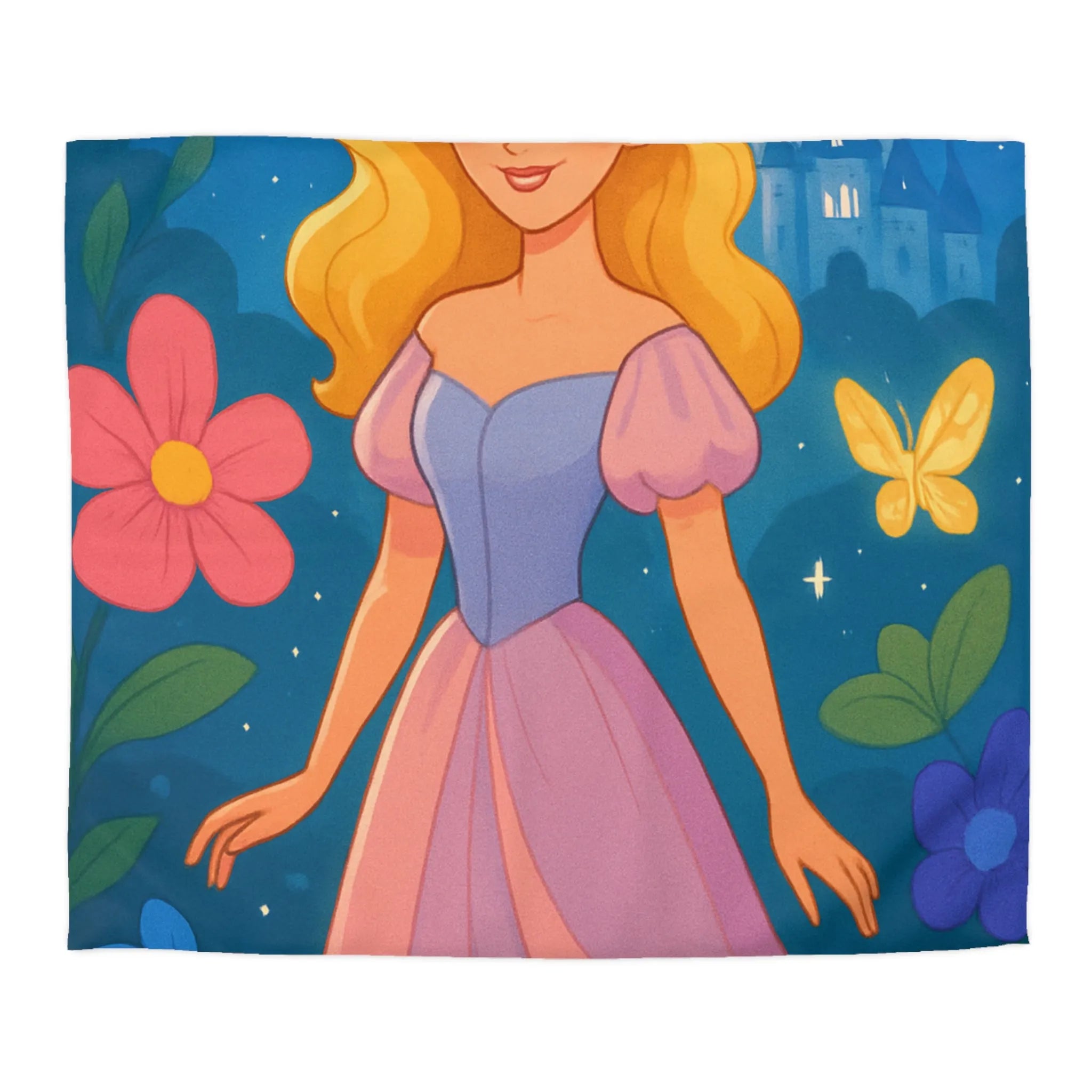 Housse de couette enchantée princesse et château fleurs papillons magique pour chambre enfant