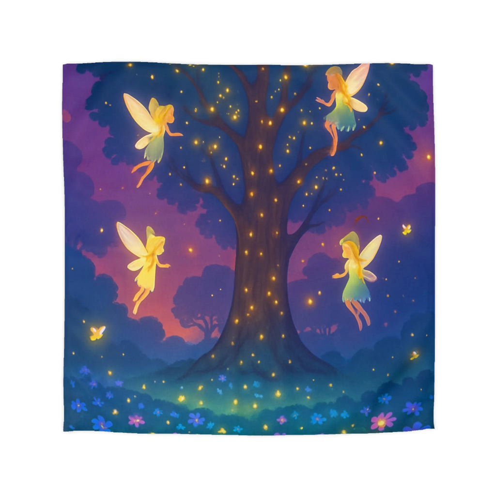 Housse de couette féérique avec fées lumineuses et fleurs colorées pour chambre magique