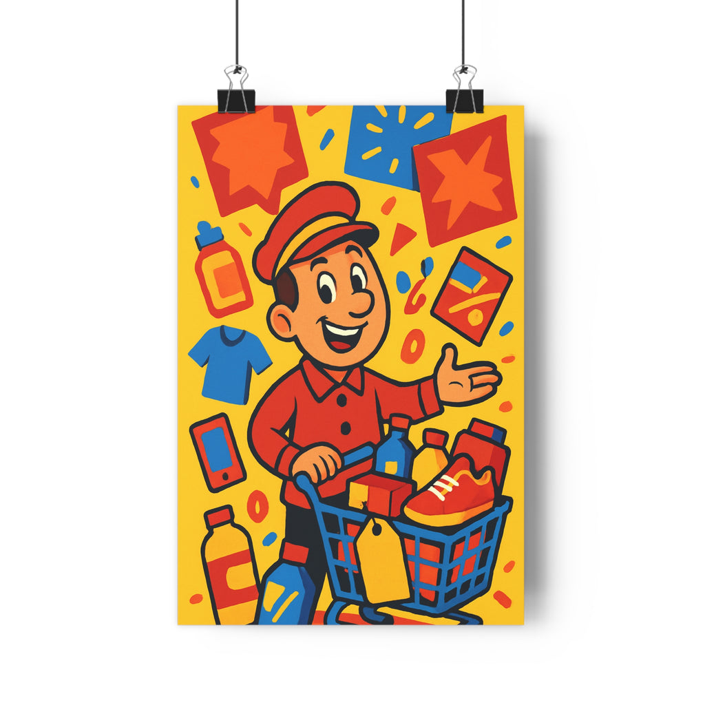 Poster décoratif cartoon joyeux rouge jaune dynamique vibrant chambre bureau format 30x46cm amusant énergétique