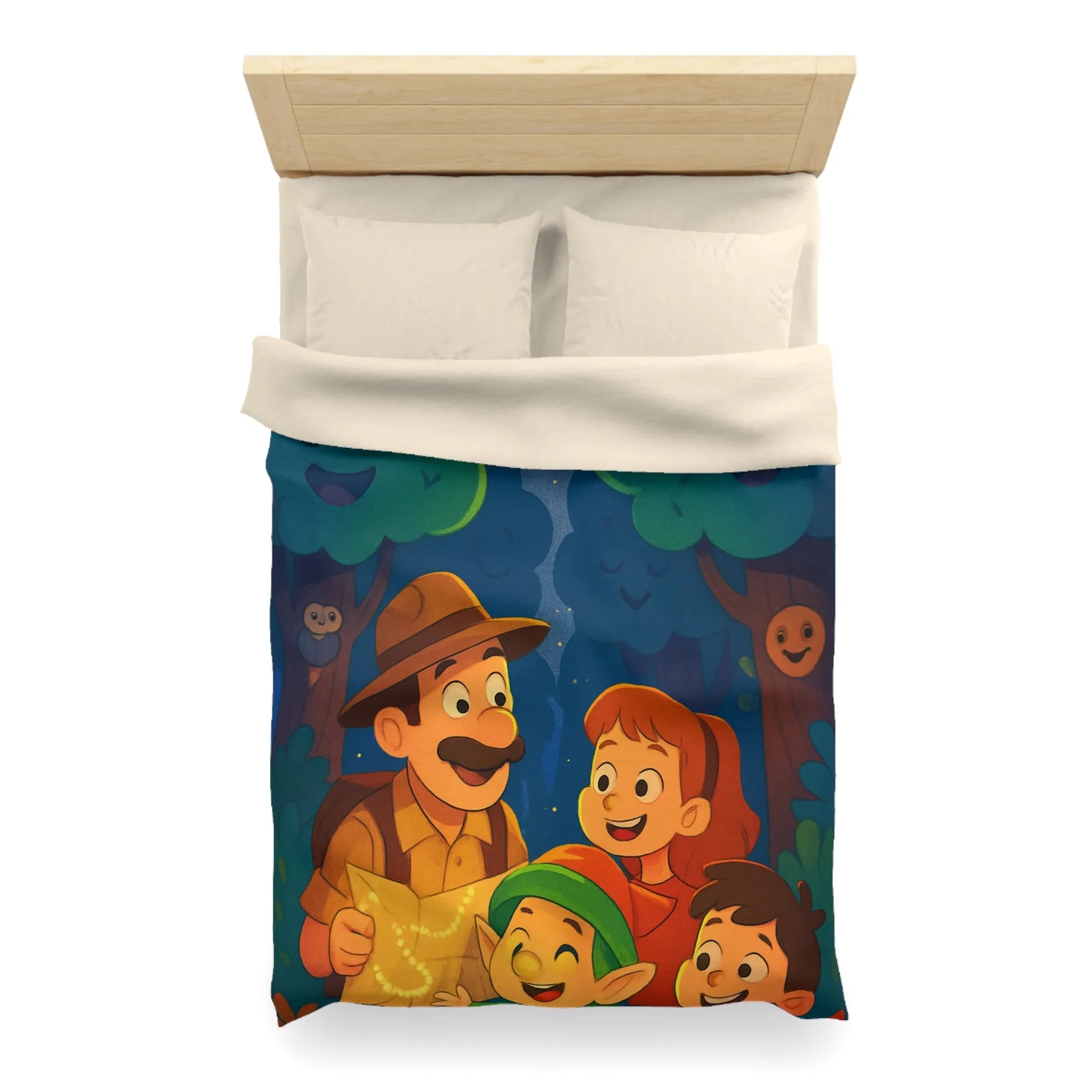 Housse de Couette Enfant Illustrée: Aventure Nocturne en Forêt avec Constellations Magiques