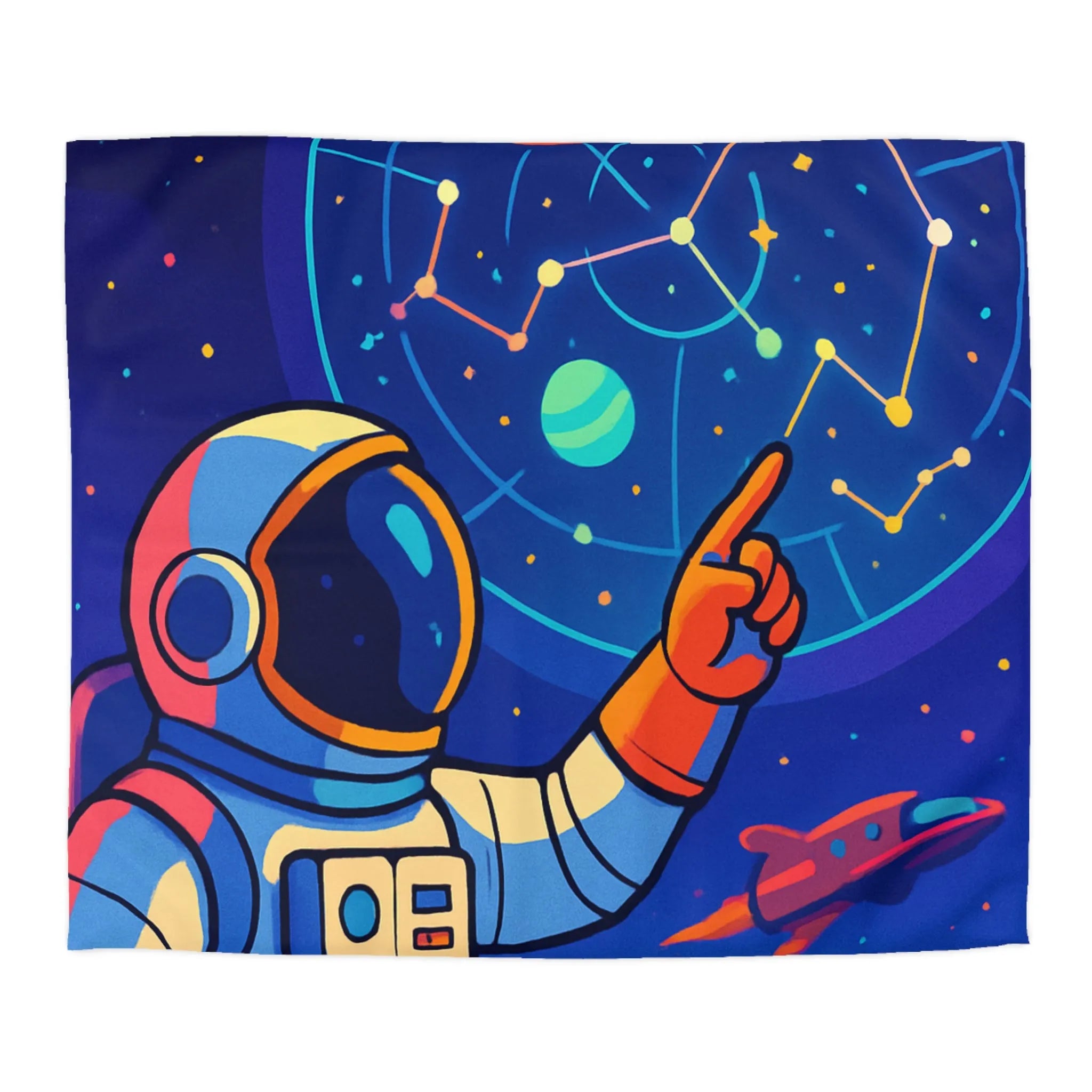 Housse de couette cosmos coloré avec astronaute, planète et carte des étoiles