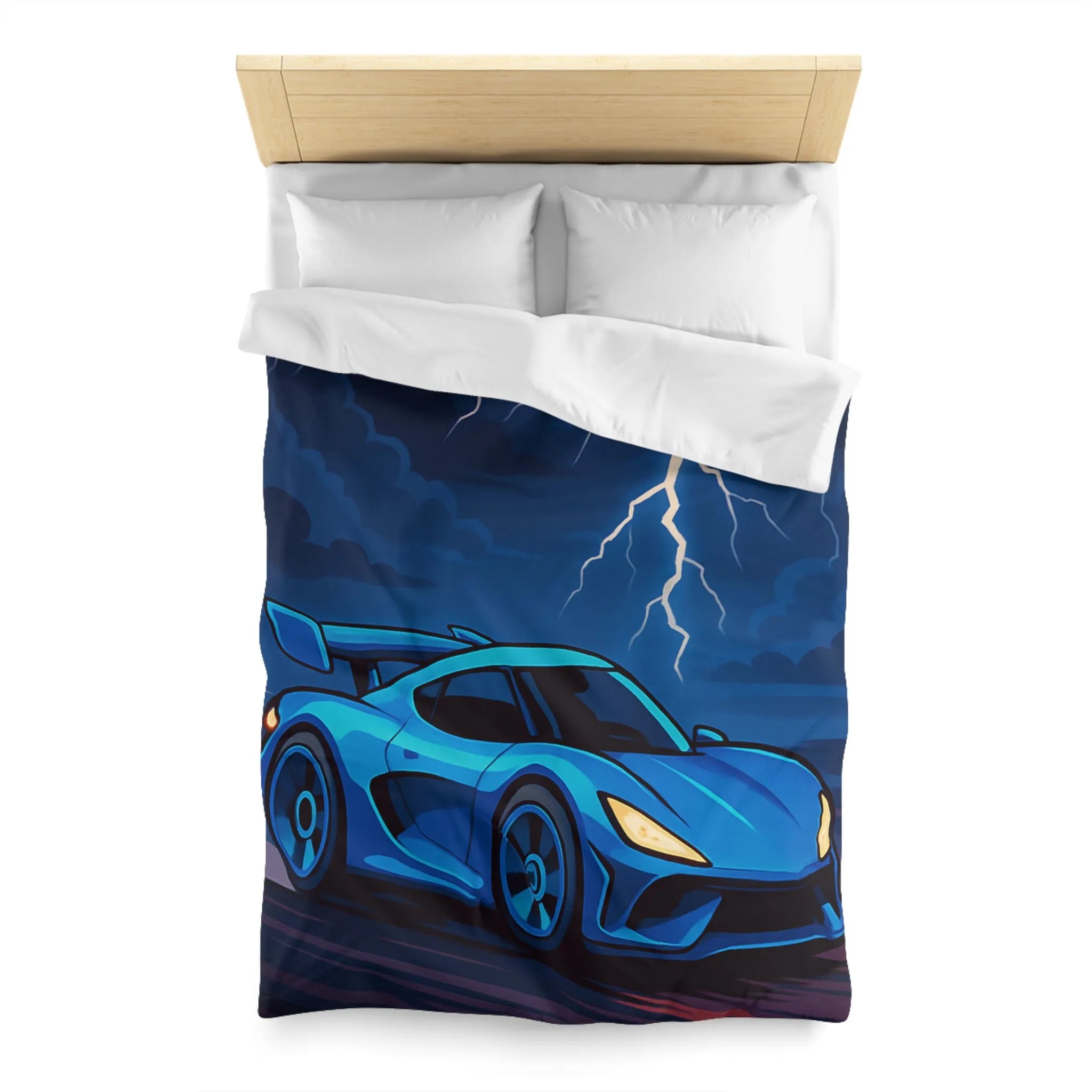 Housse de couette bleue supercar avec éclair ciel dramatique pour chambre moderne