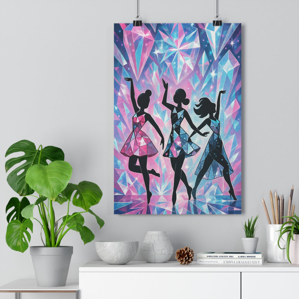 Poster décoratif danseuses cristallin rose bleu violet féerique animé magique chambre salon moderne qualité