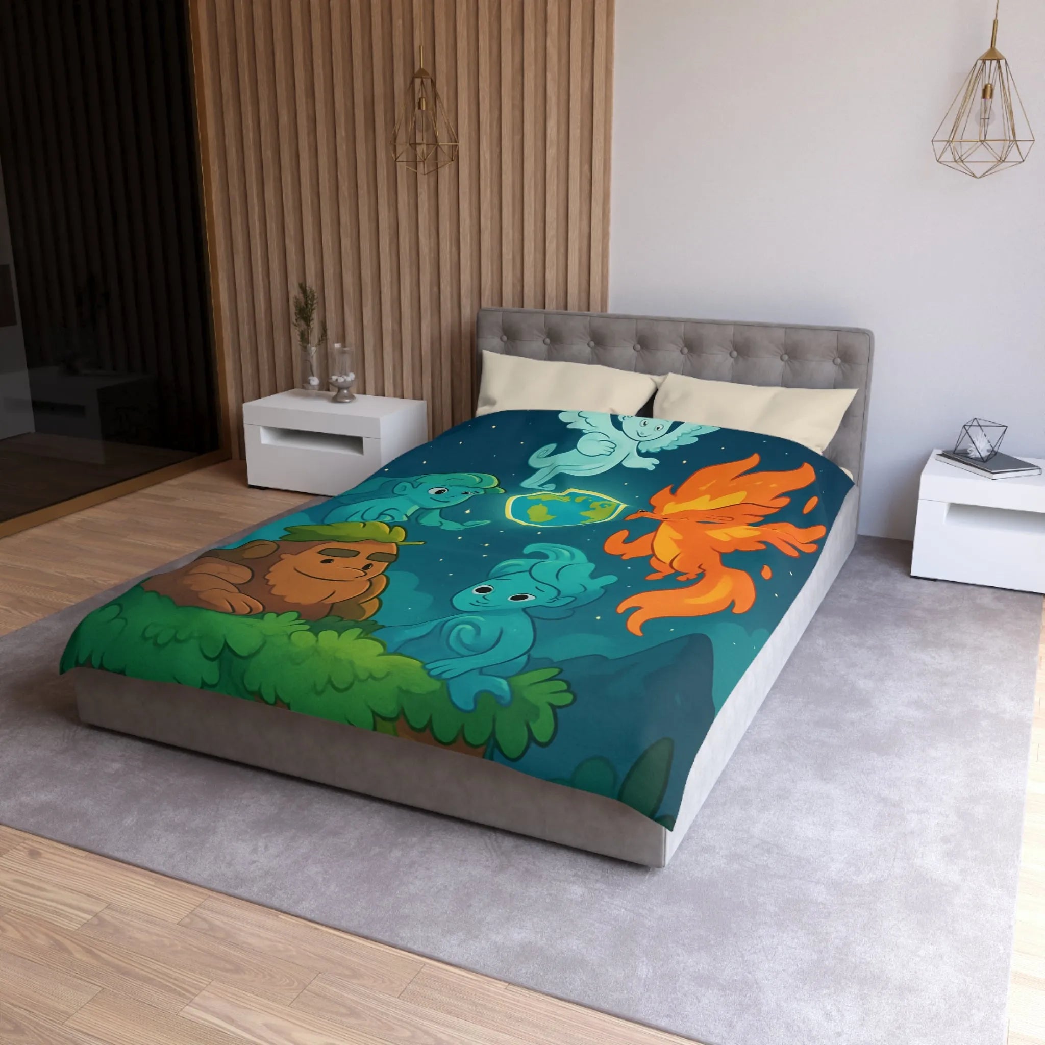 Housse de Couette Éléments Fantastiques pour Chambre Enfants avec Terre et Créatures Magiques