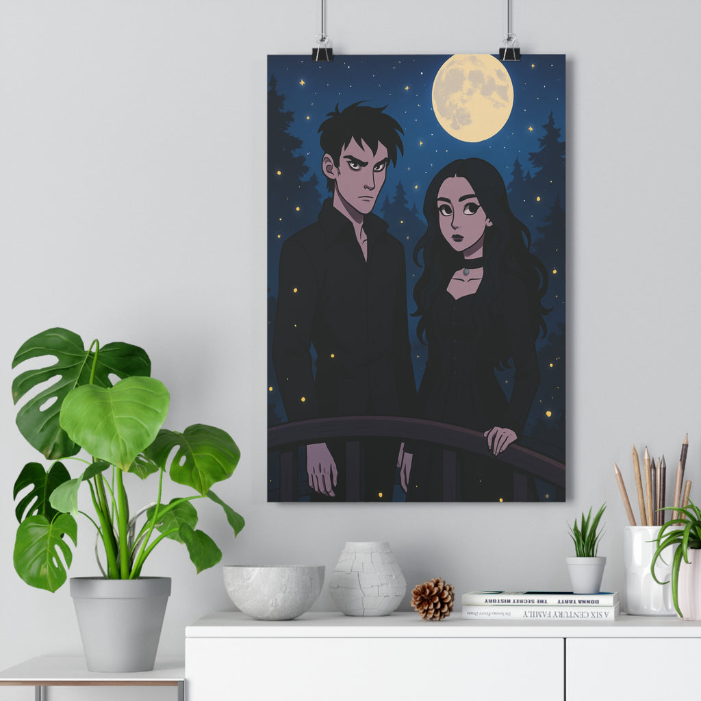 Poster décoratif noir bleu cartoon mystique romantique salon chambre bureau art mystérieux ambiance unique