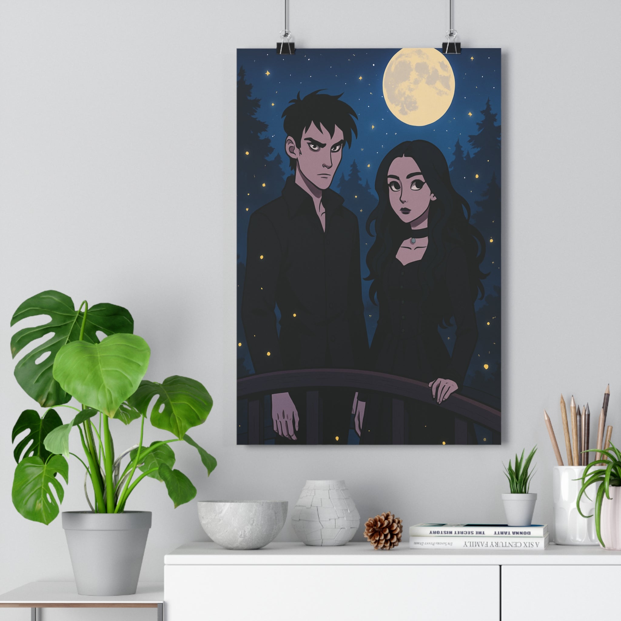 Poster décoratif noir bleu cartoon mystique romantique salon chambre bureau art mystérieux ambiance unique