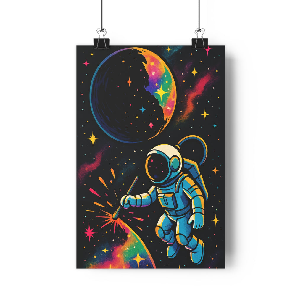 Poster décoratif cosmique vibrant étoiles colorées cartoon astronaute mystique chambre enfant magique 30x46 cm
