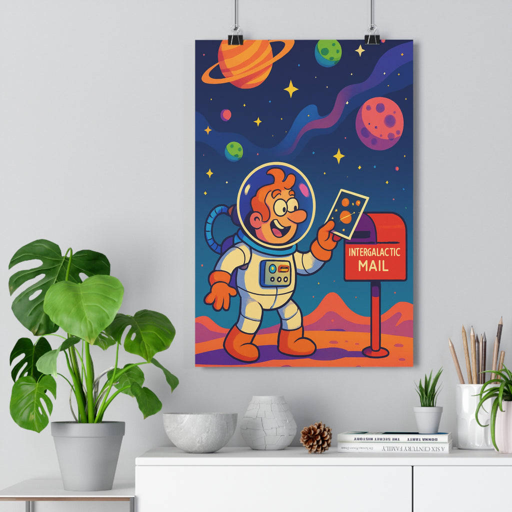 Poster décoratif rétrofuturiste néon astronaute espace étoiles planètes chambre enfant créatif coloré 30x46 cm