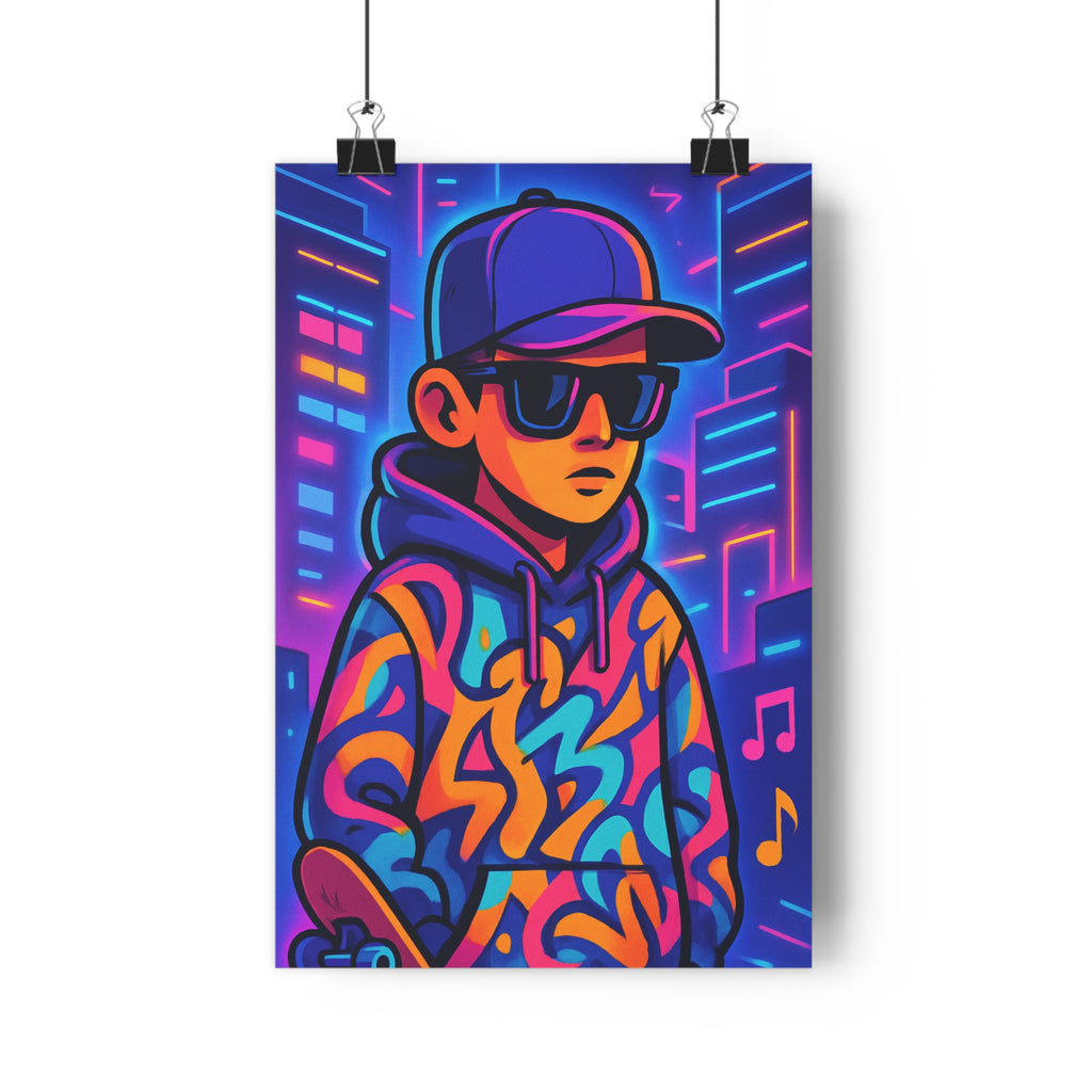 Poster décoratif moderne futuriste bleu rose orange urbain dynamique chambre salon bureau contemporain élégant