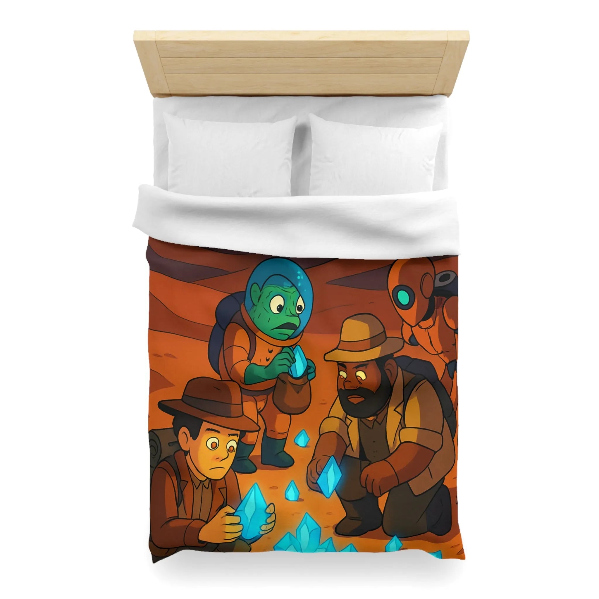 Exploration fascinante de cristaux mystérieux sur une planète désertique avec aventuriers et robot