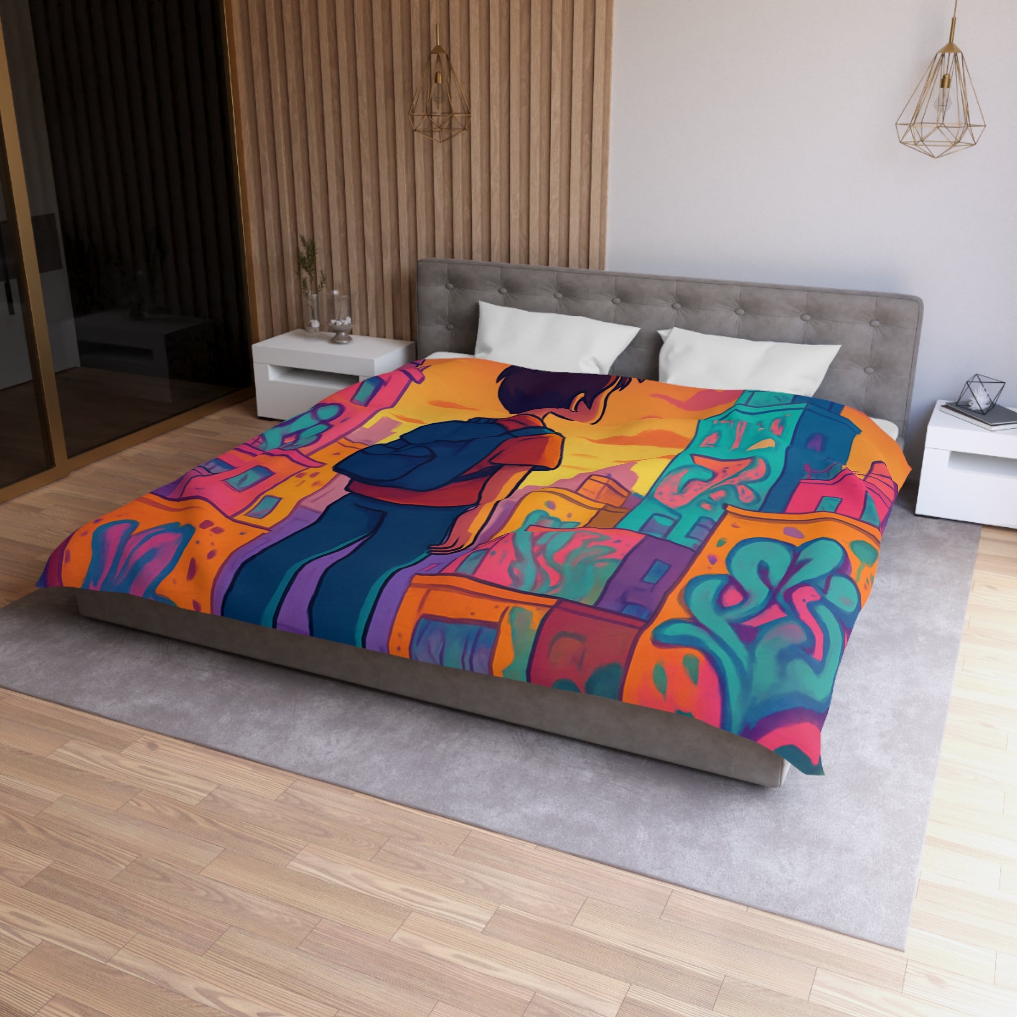 Housse de Couette Microfibre Design Artistique Moderne Décoration Chambre Confort Premium