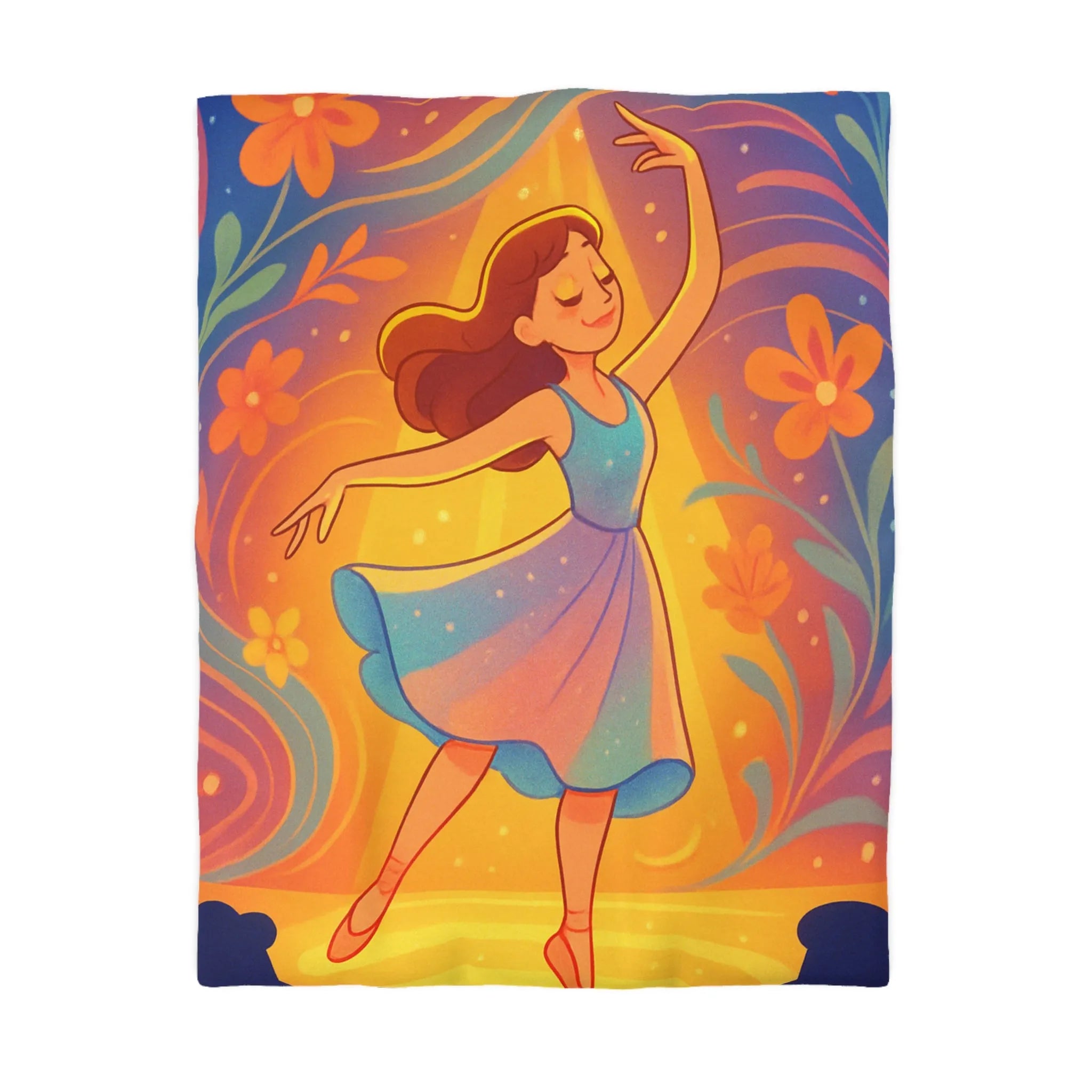 Housse de couette danseuse élégante aux couleurs vives et fleurs lumineuses captivantes