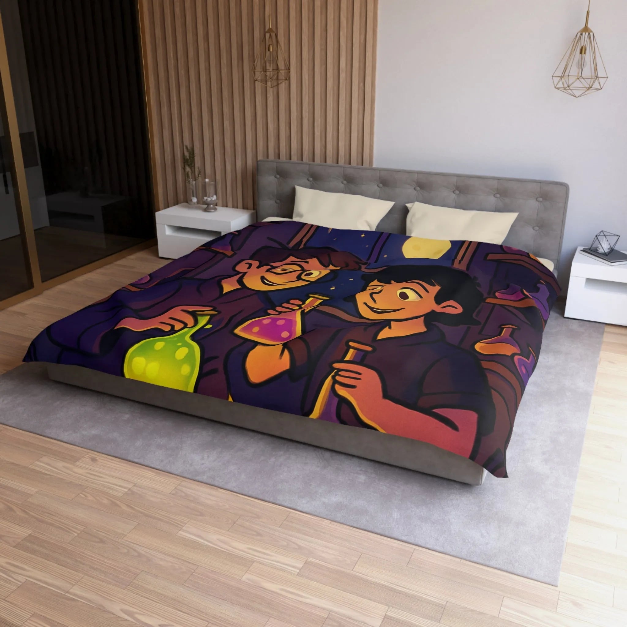 Housse de couette au design magique avec apprentis chimistes et alchimie nocturne féérique