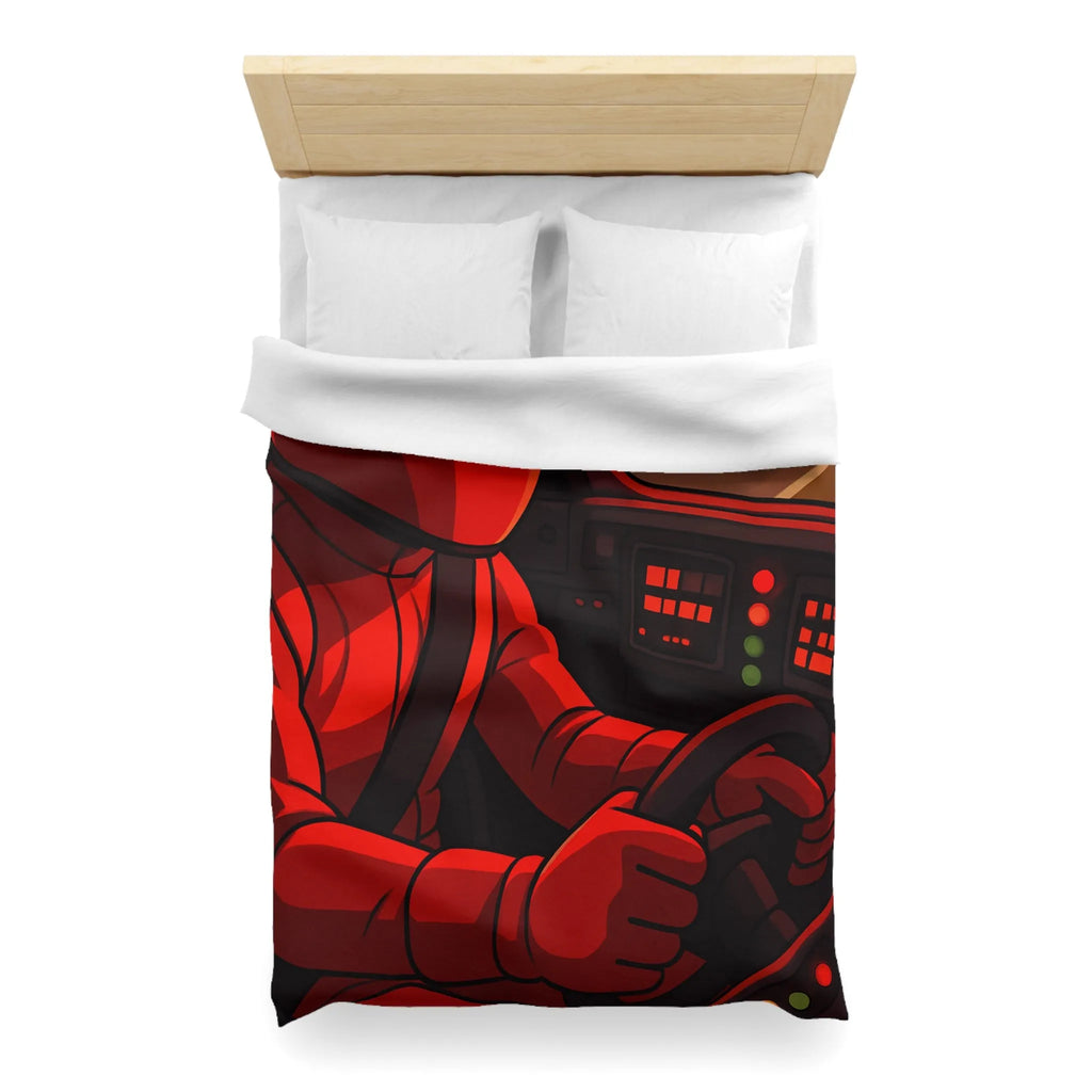Housse de couette dynamique motif pilote de course rouge en automobile sportive