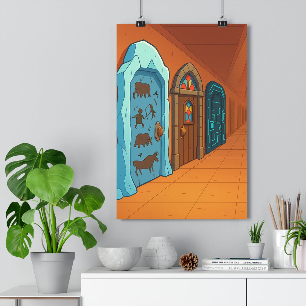 Poster décoratif cartoon coloré vibrant voyage temps salon chambre enfant artistique unique captivant qualité