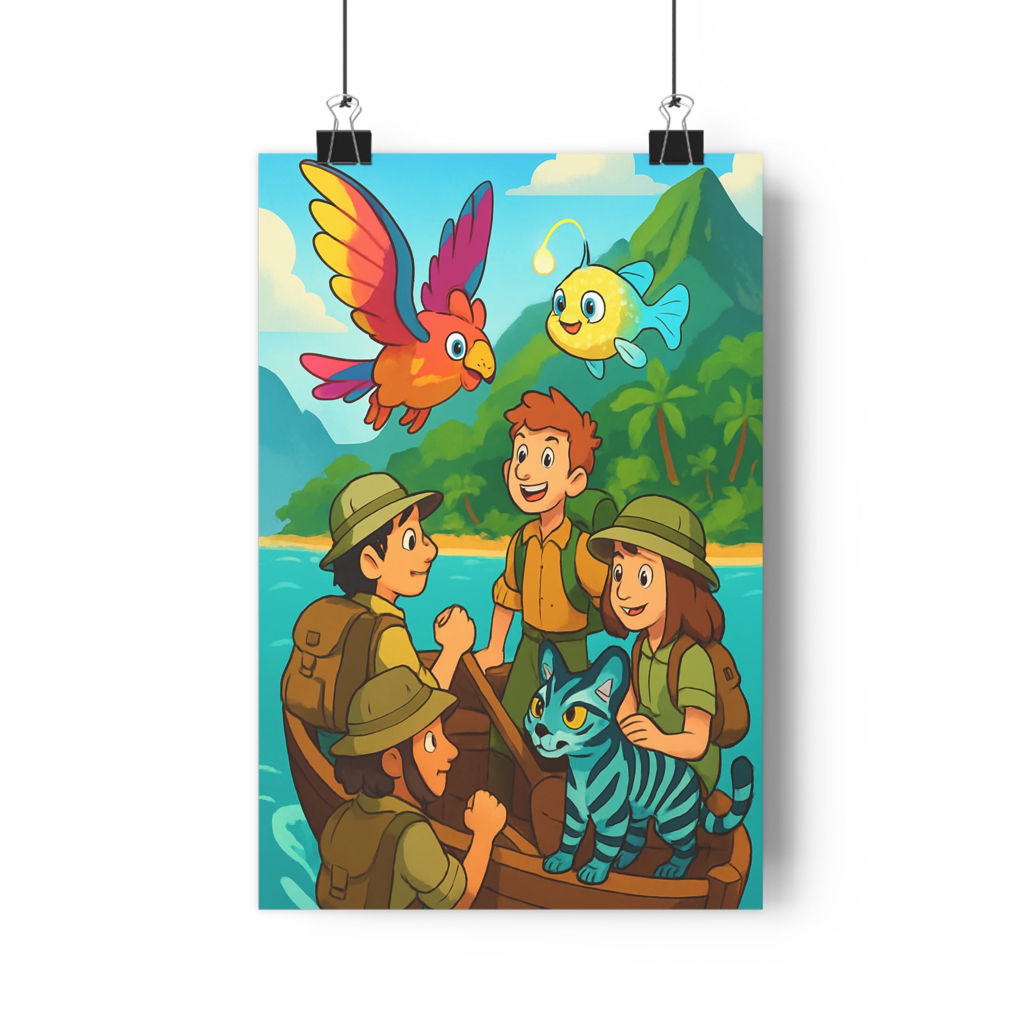 Poster décoratif aventure tropicale exploration exotique coloré joyeux enfant chambre salon vibrant créatif moderne