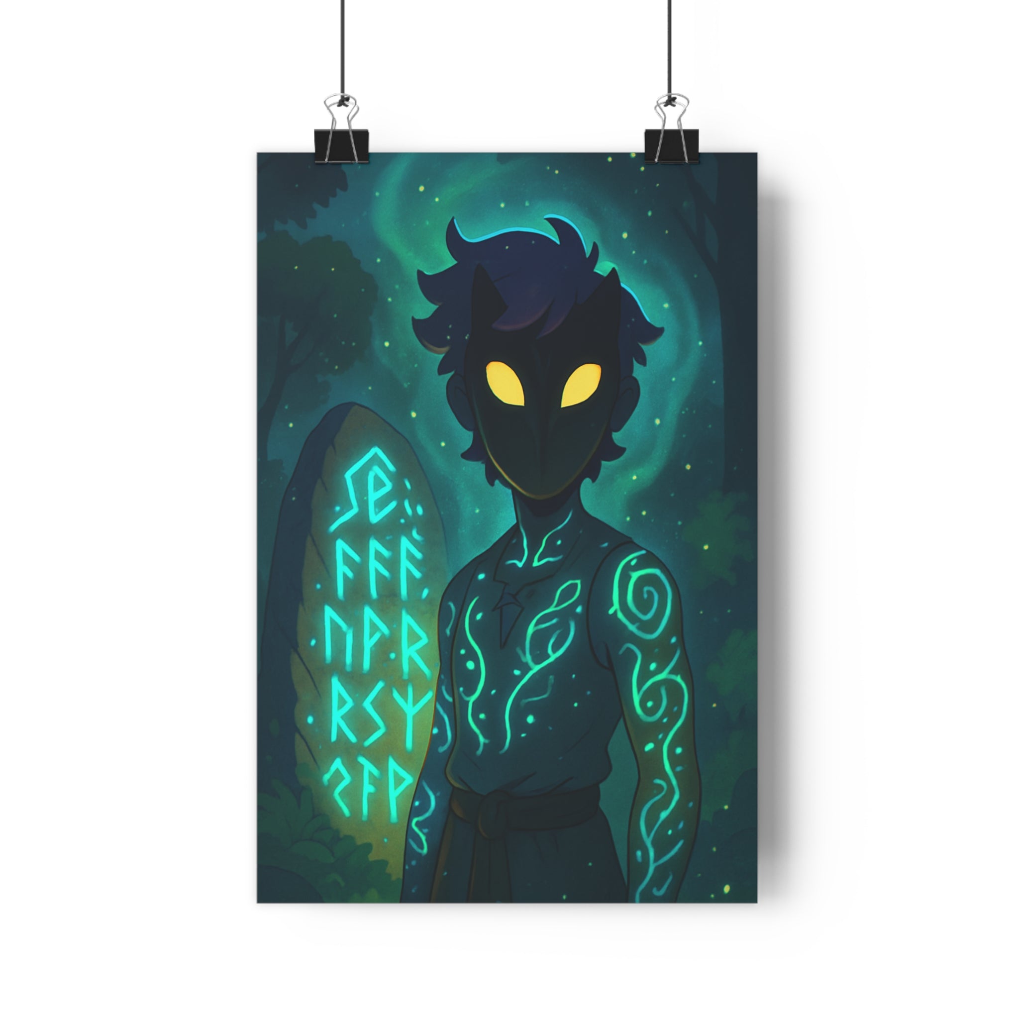 Poster décoratif mystique dessin animé bleu vert salon chambre ambiance magique mystérieux enchanté unique