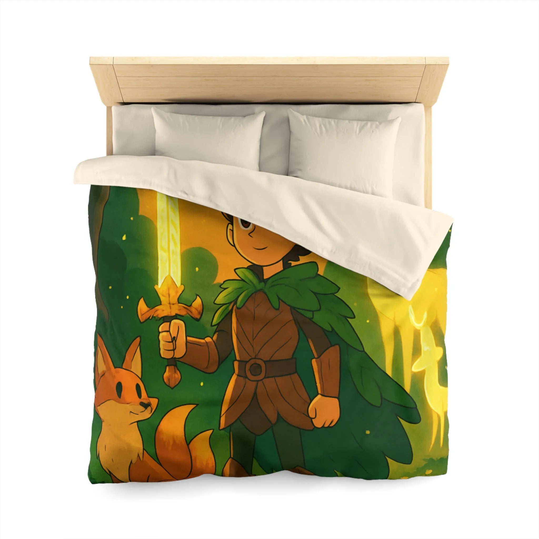 Housse de Couette Enfantine Fantasy avec Chevalier, Renard et Cerfs Magiques Lumineux