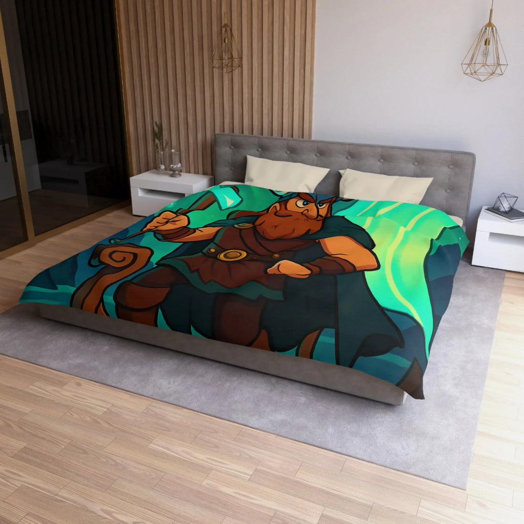 Housse de couette épique viking avec aurore boréale et bateau en pleine mer