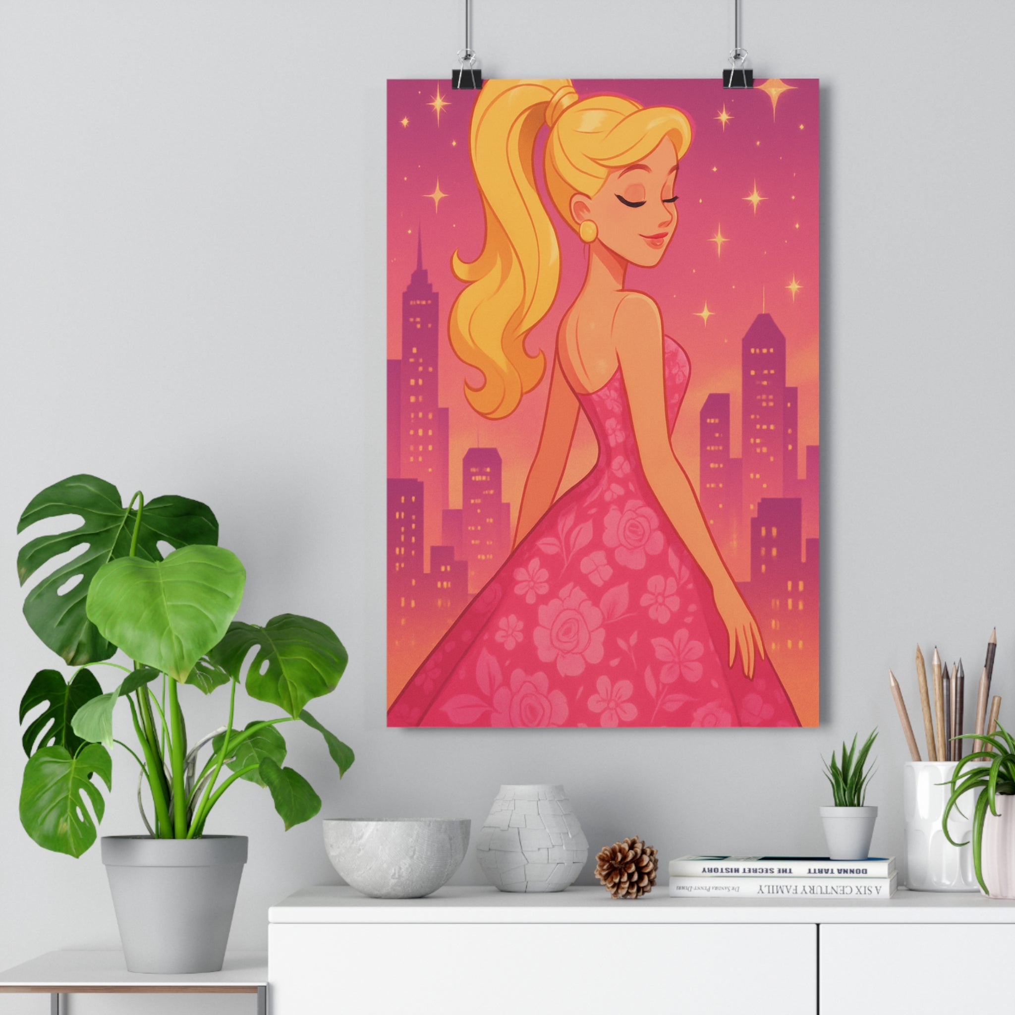 Poster décoratif rose violet cartoon élégant féminine rêveuse salon chambre mur moderne tendance qualité