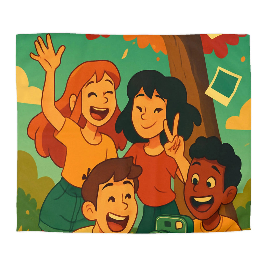 Housse de Couette Enfants Arborant Motif Nature et Joie Automnale Avec Polaroids