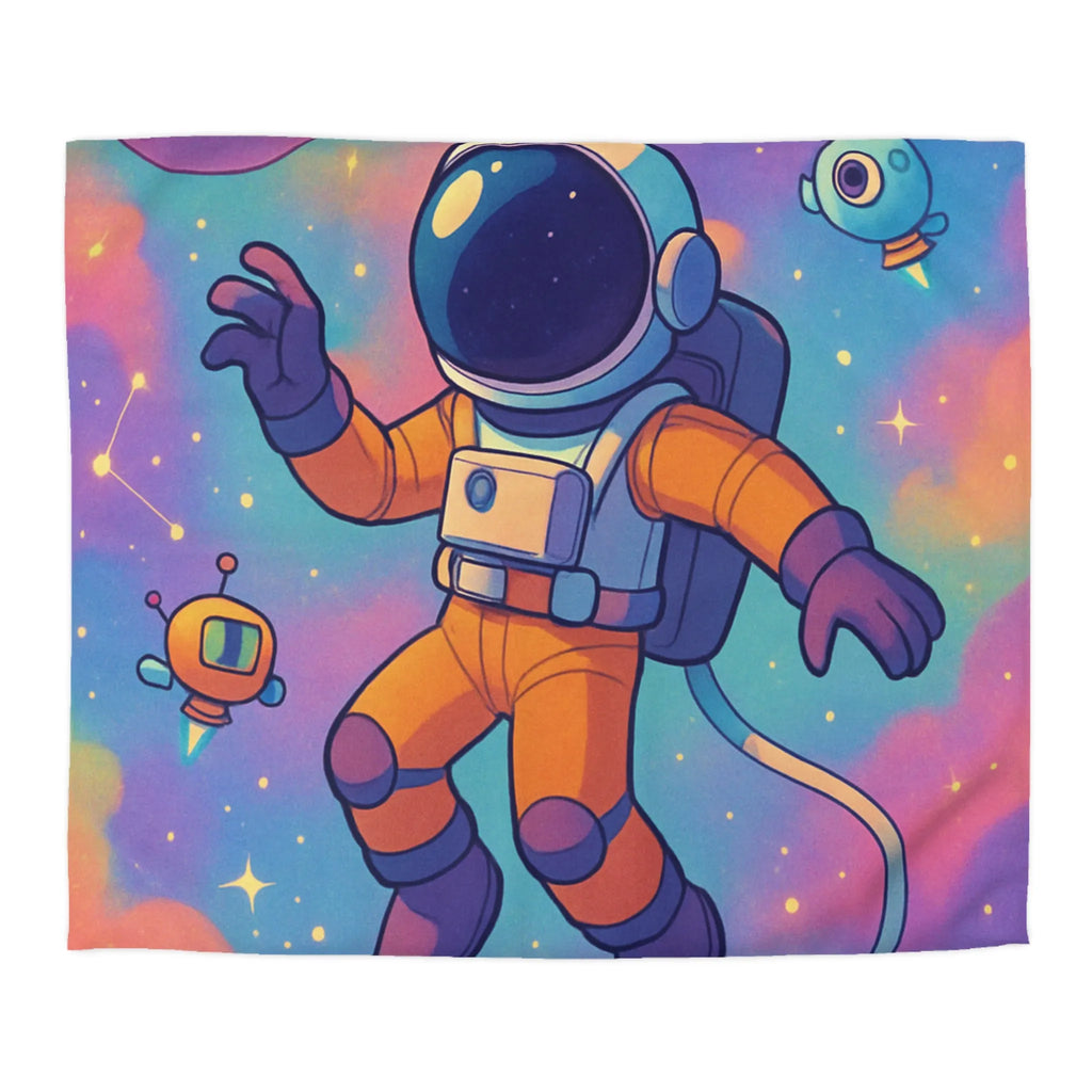 Housse de couette colorée spatiale avec astronaute, planètes et robots ludiques pour enfants