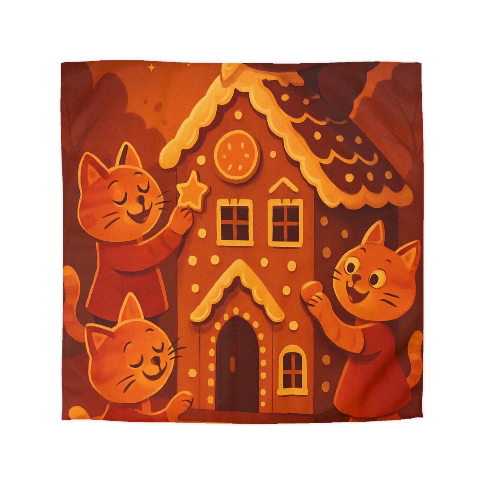 Housse de couette chats et maison en pain d'épices au clair de lune magique