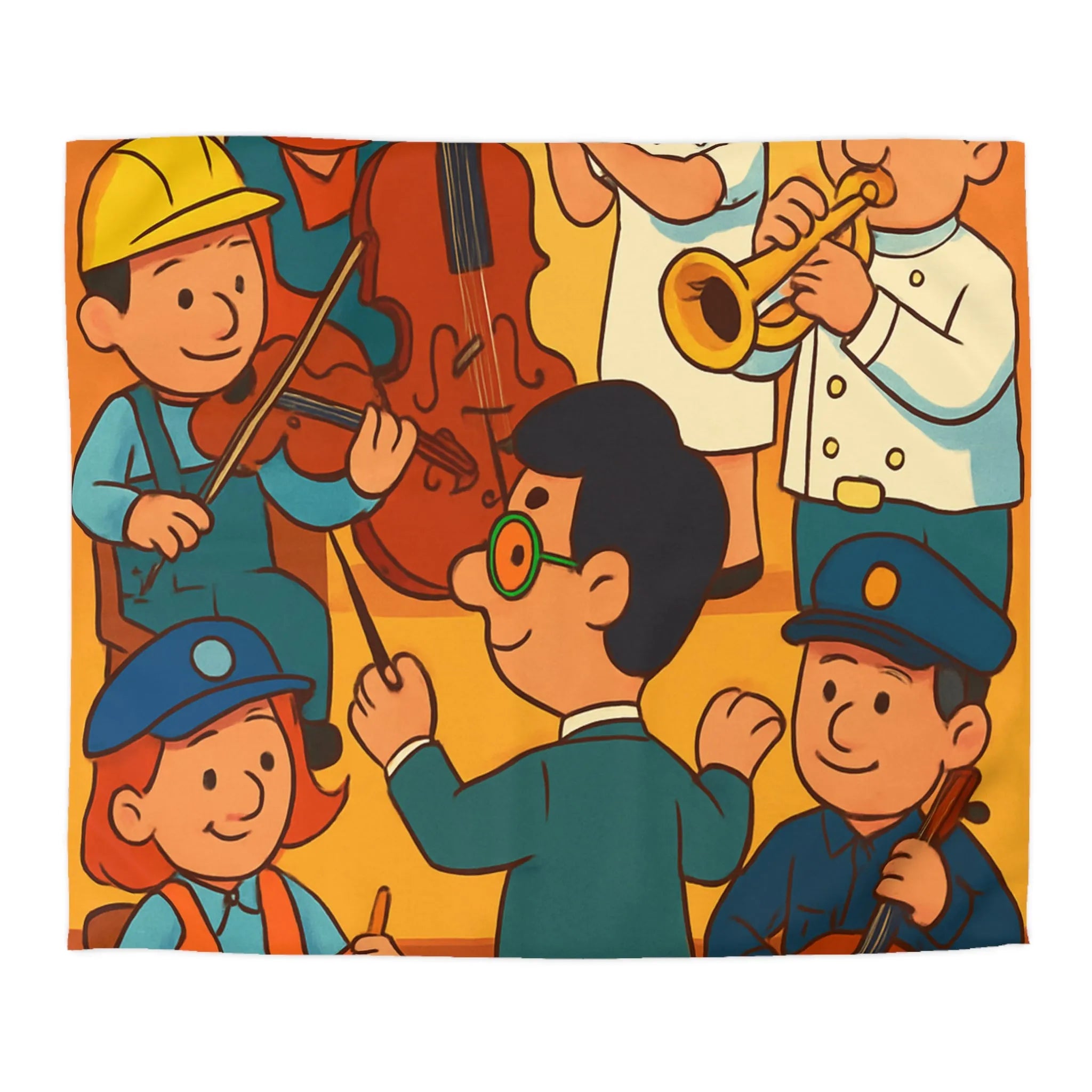 Housse de couette colorée avec illustrations de musiciens habillés en différentes professions