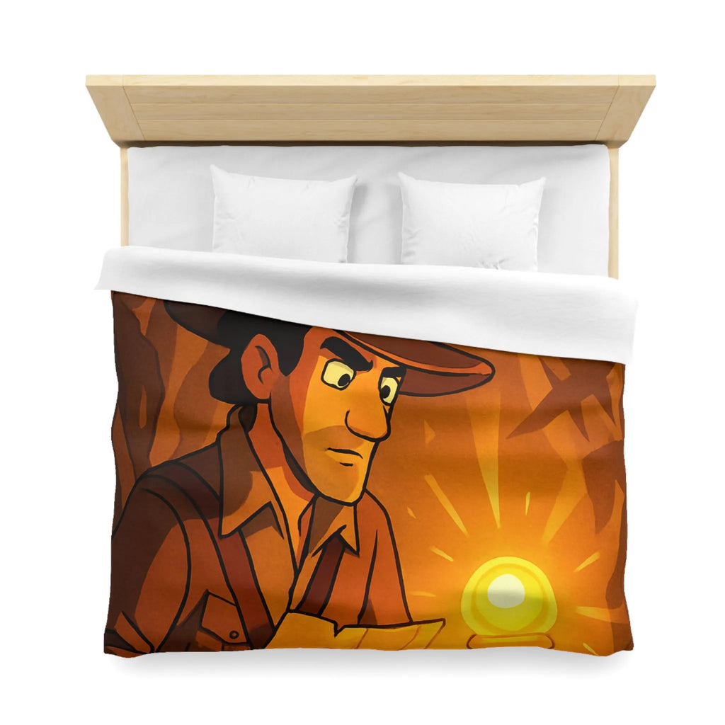 Housse de couette exploration mystérieuse avec lumière dorée et carte ancienne