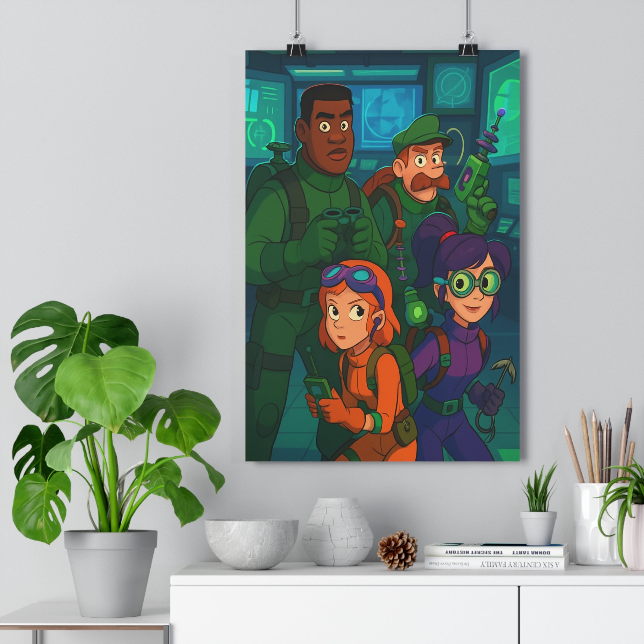 Poster décoratif animé dynamique vert orange violet futuriste chambre espace jeux hightech captivant qualité