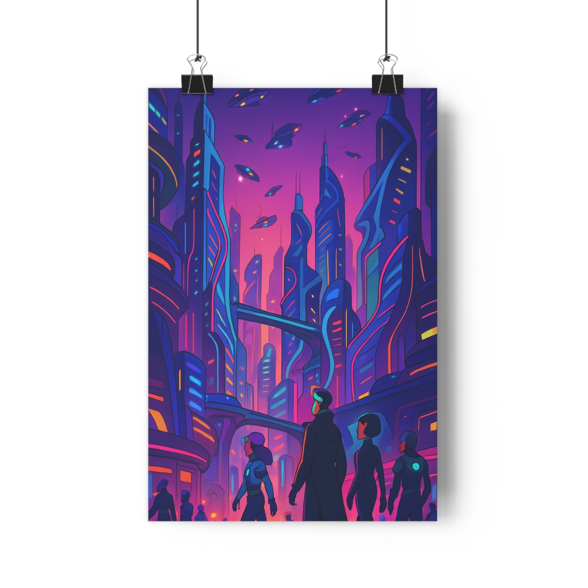 Poster décoratif futuriste néon bleu rose moderne vibrant chambre salon format 30x46 intérieur tendance