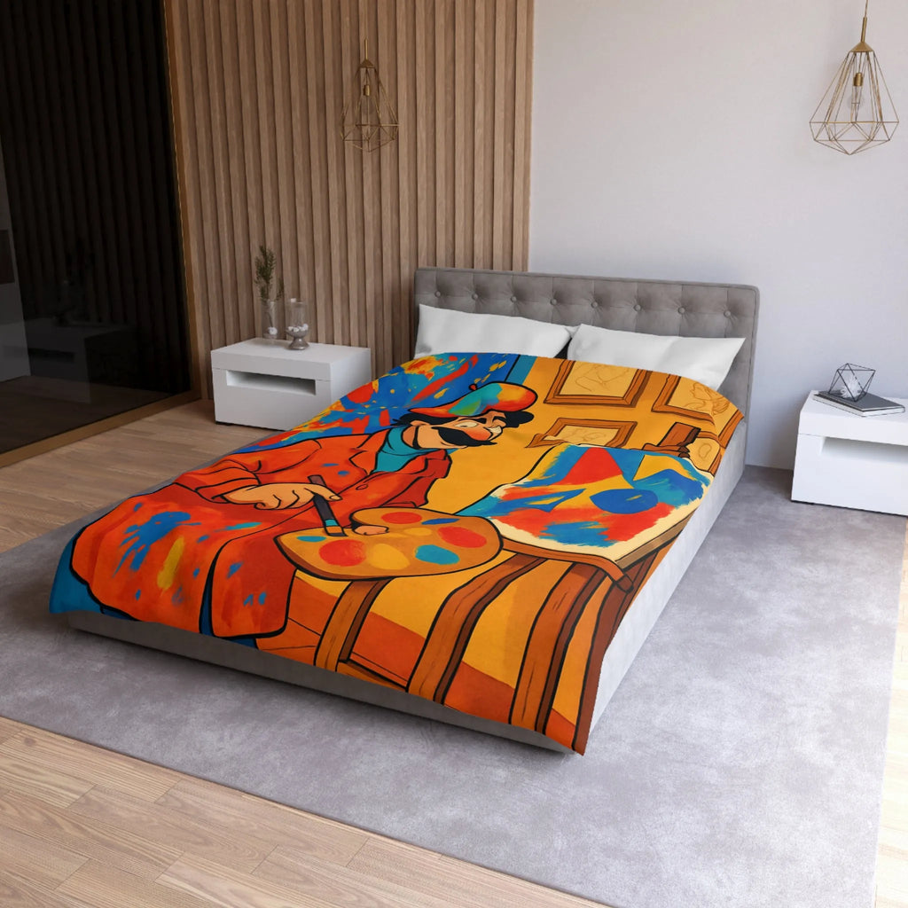 Housse de Couette Artiste Coloré avec Palette et Arrière-Plan Géométrique Expressif