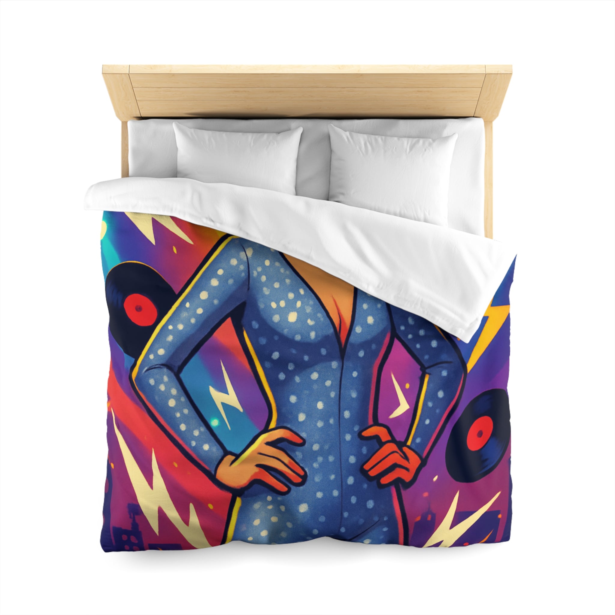 Housse de Couette Thématique Musique Vintage avec Femme dans Combinaison Étoilée Scintillante