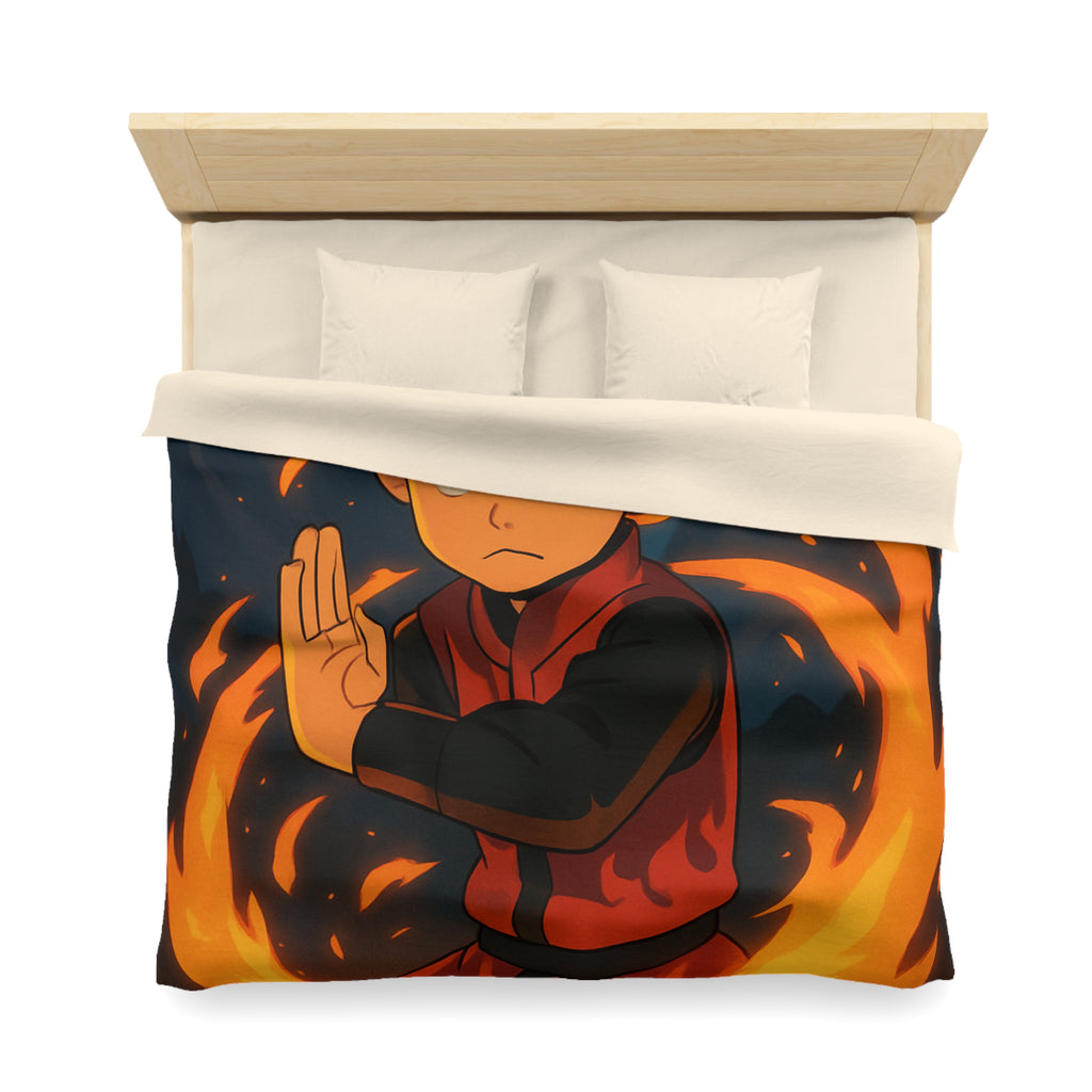 Housse de couette stylée avec enfant maîtrise le feu sous une pleine lune mystique