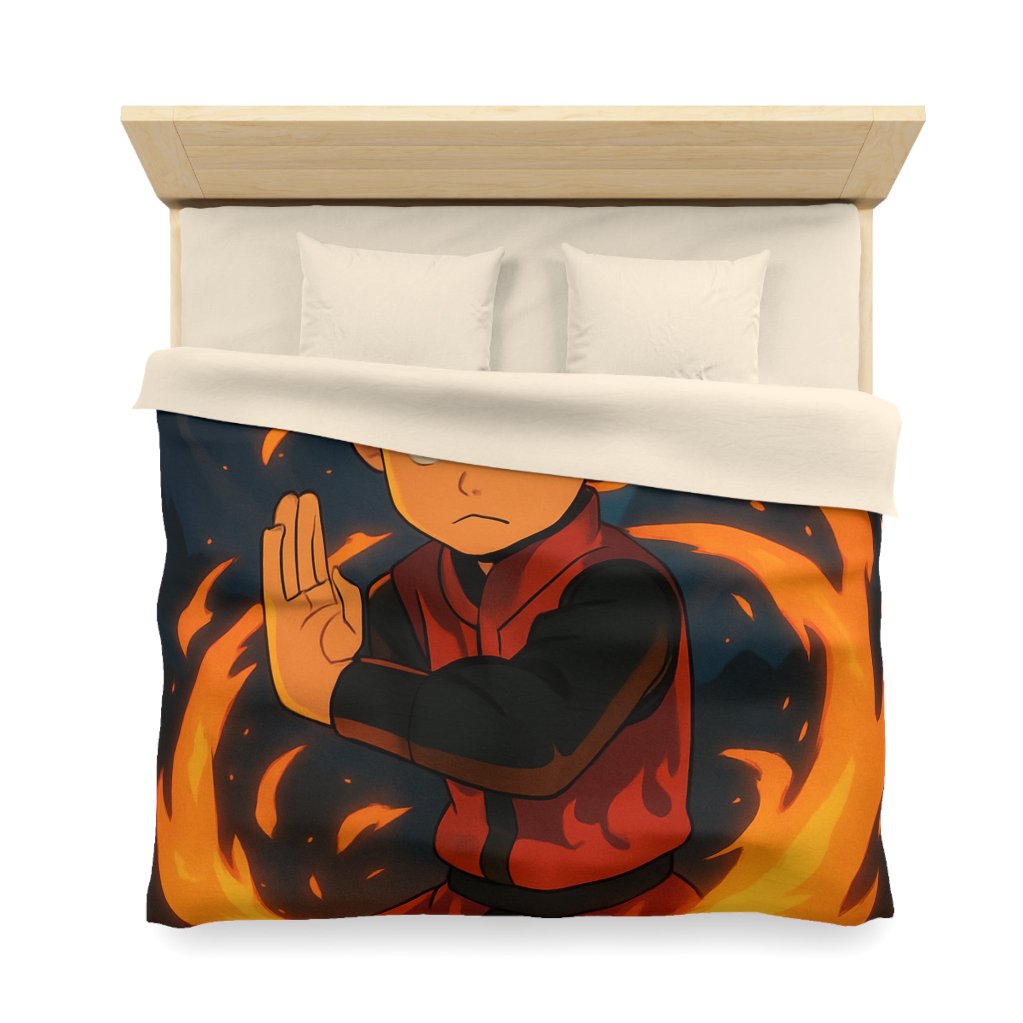 Housse de couette stylée avec enfant maîtrise le feu sous une pleine lune mystique