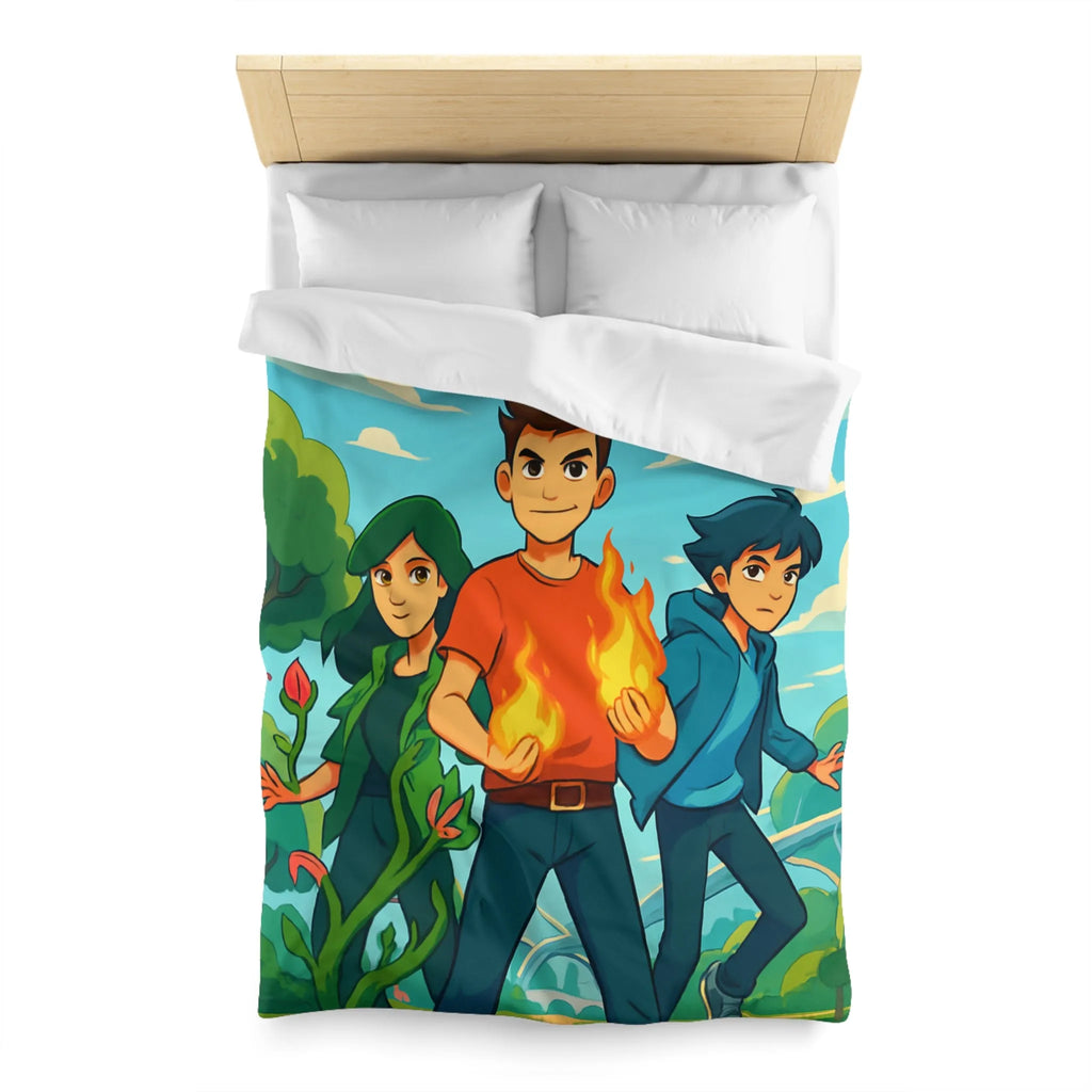 Housse de couette aventure jeune héros, nature et futur avec drones volants