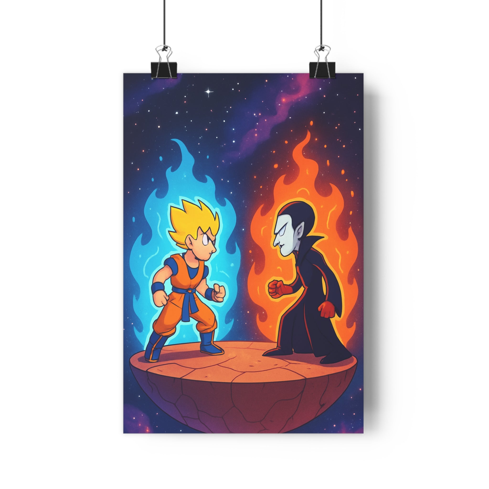 Poster décoratif animé bleu orange vibrant chambre salon dynamique cosmique ambiance moderne aventure captivant