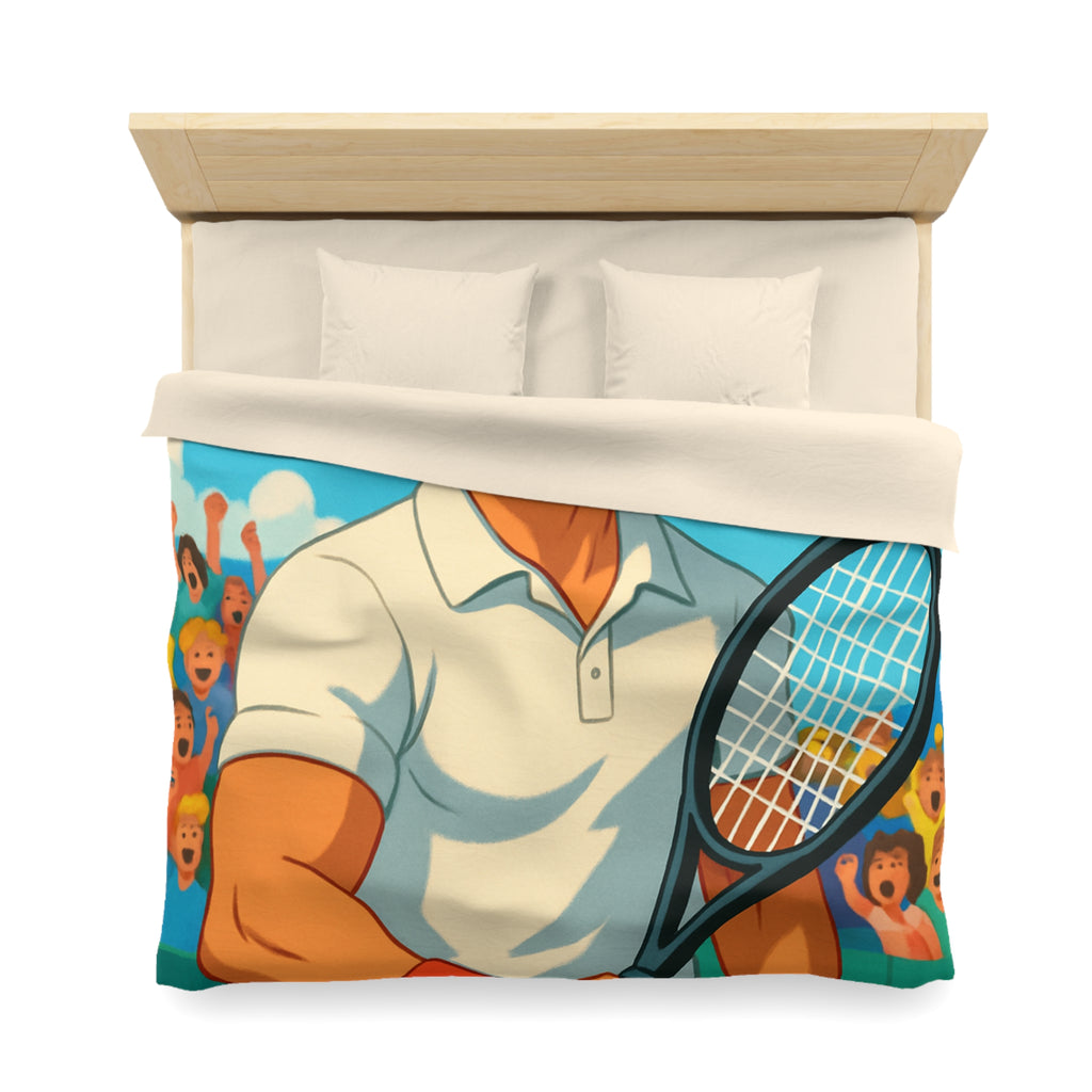 Housse de couette vibrante avec joueur de tennis vintage, bandeau et balles jaunes