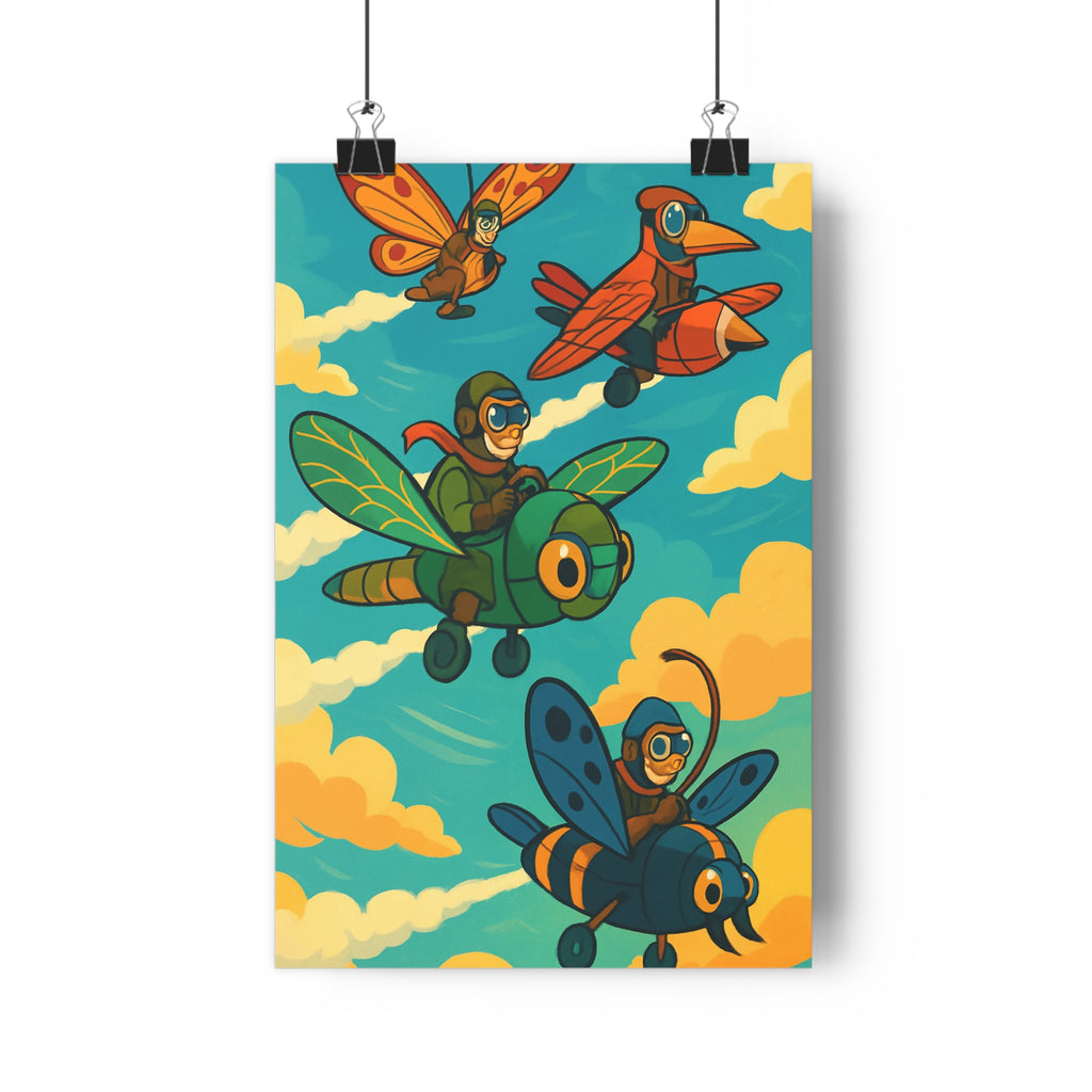 Poster décoratif cartoon joyeux bleu vert jaune aventure chambre enfant salon unique original design