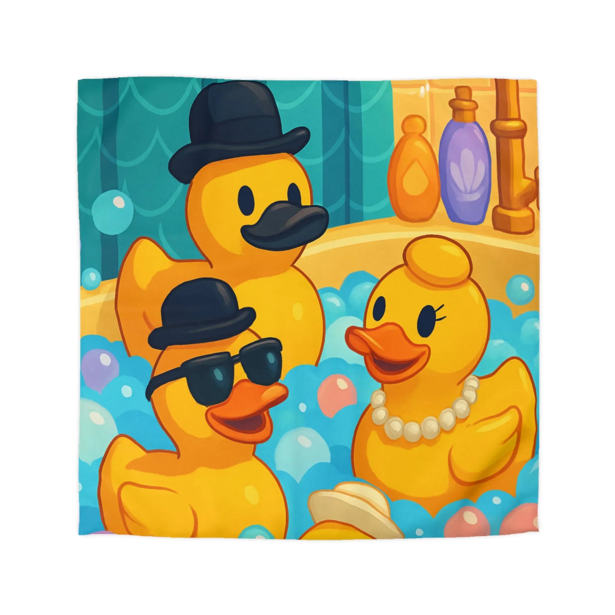 Housse de Couette Canards Amusants : Éléments Éclatants et Bain Coloré pour Chambre Enfant