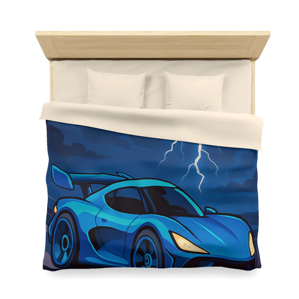 Housse de couette bleue supercar avec éclair ciel dramatique pour chambre moderne
