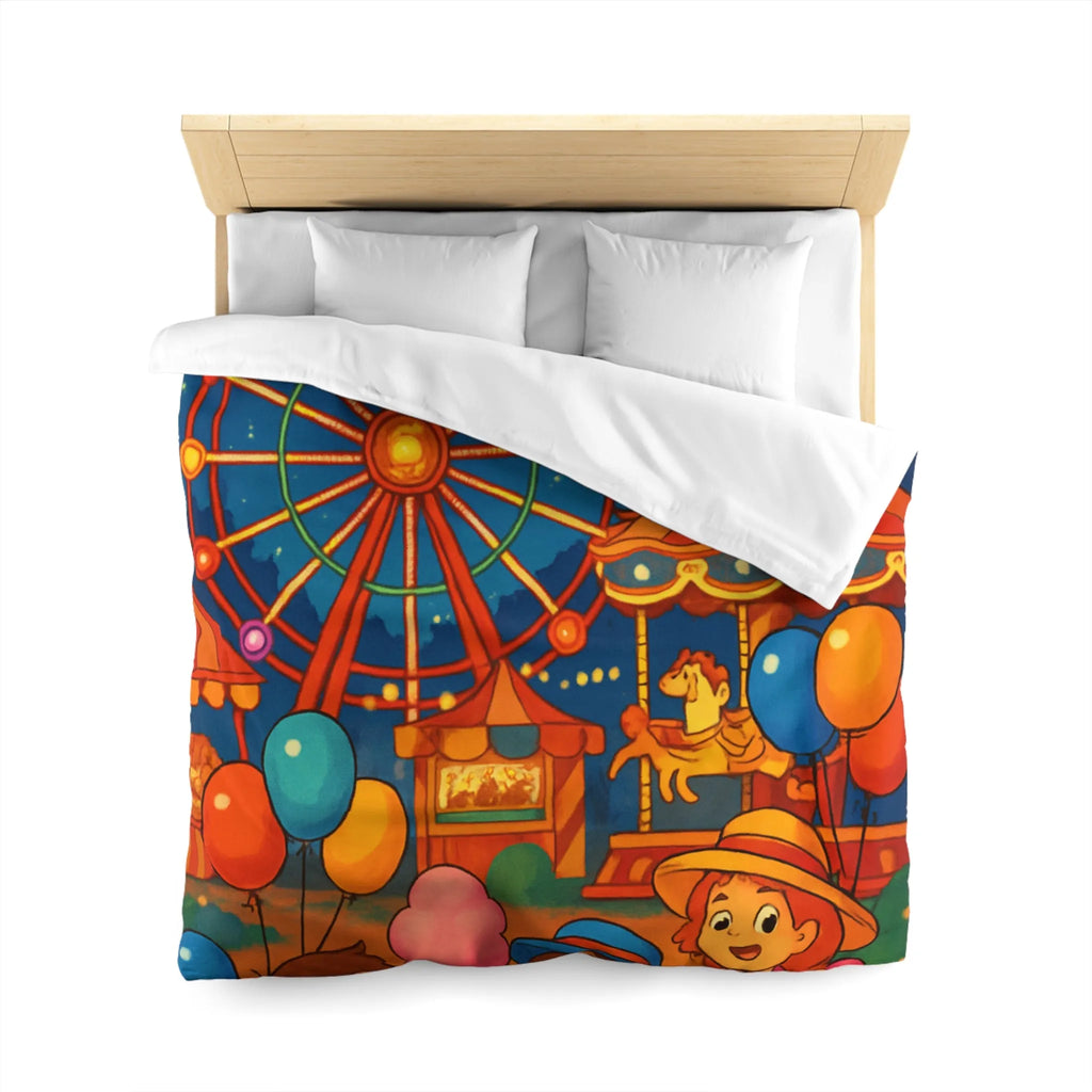 Housse de Couette Enfantine avec Grande Roue, Enfants et Feux d’Artifice Colorés